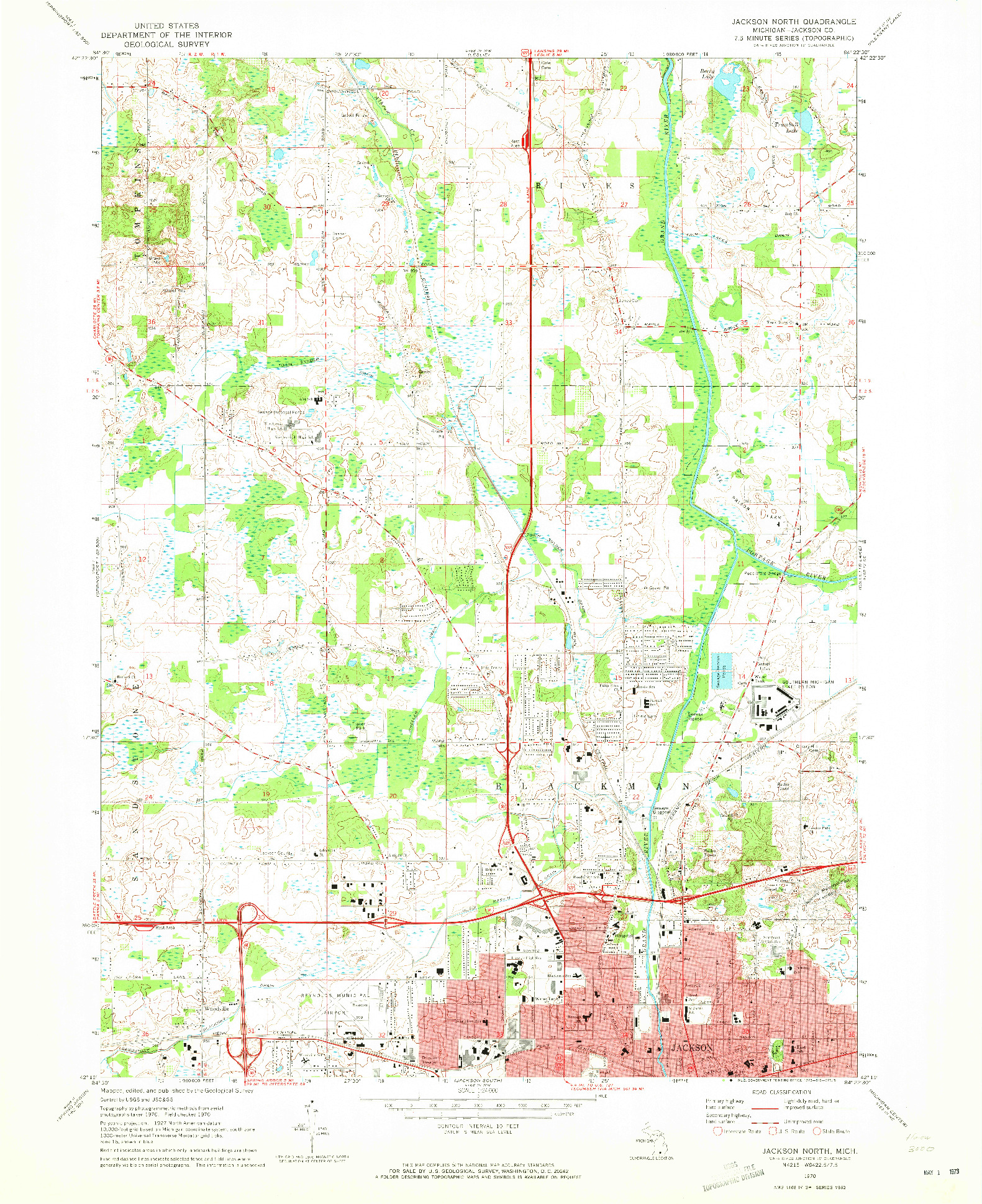 USGS 1:24000-SCALE QUADRANGLE FOR JACKSON NORTH, MI 1970