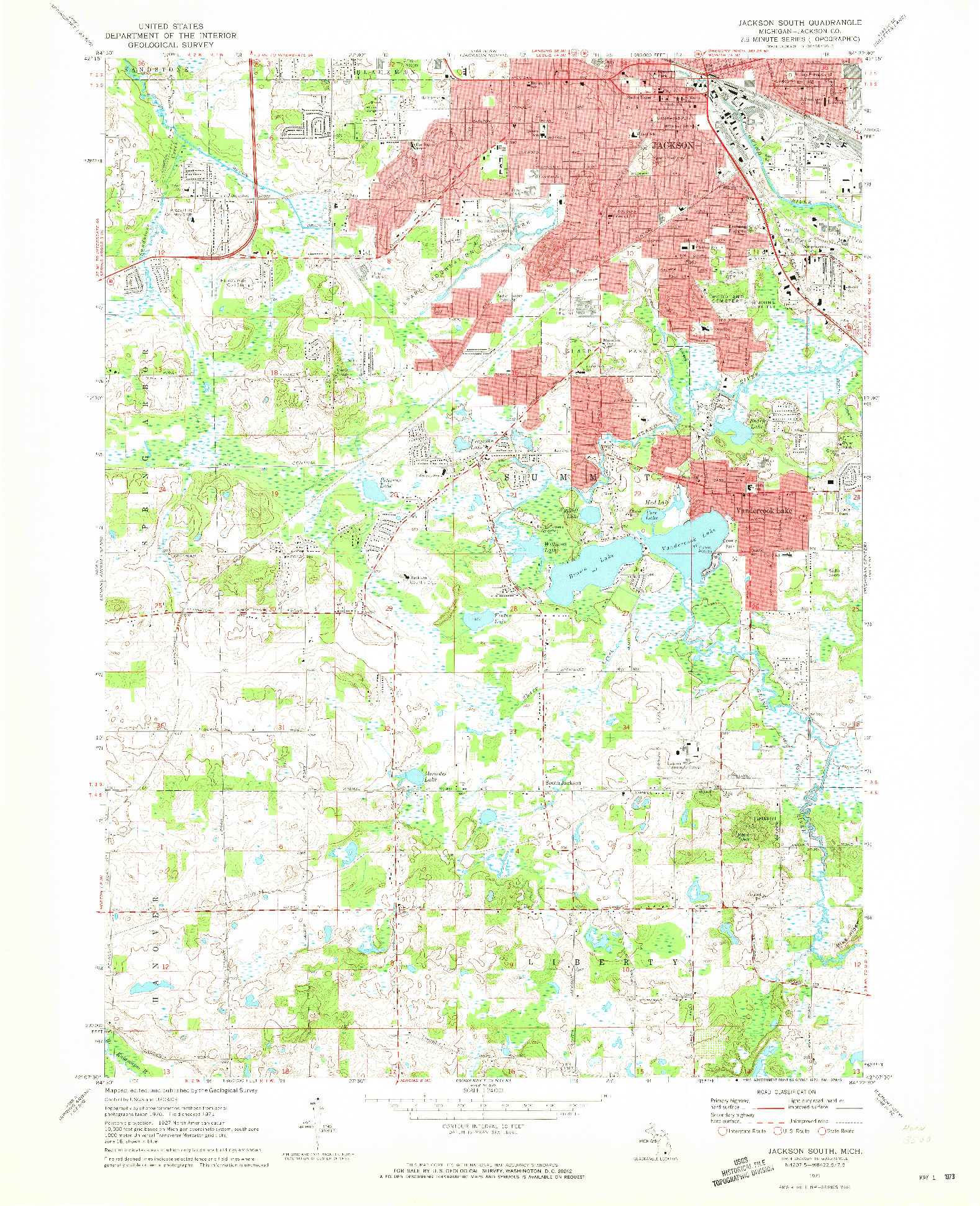 USGS 1:24000-SCALE QUADRANGLE FOR JACKSON SOUTH, MI 1971