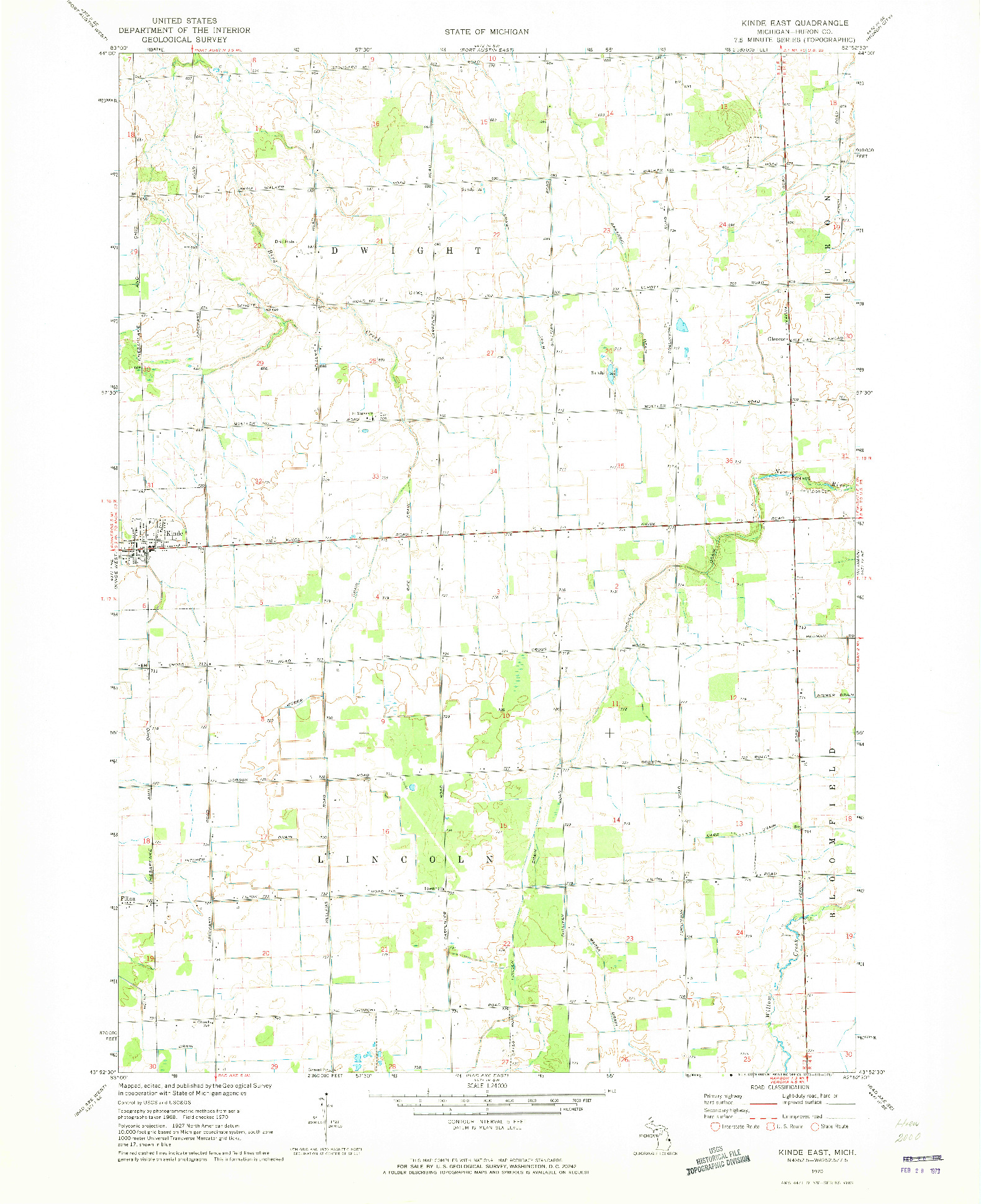 USGS 1:24000-SCALE QUADRANGLE FOR KINDE EAST, MI 1970
