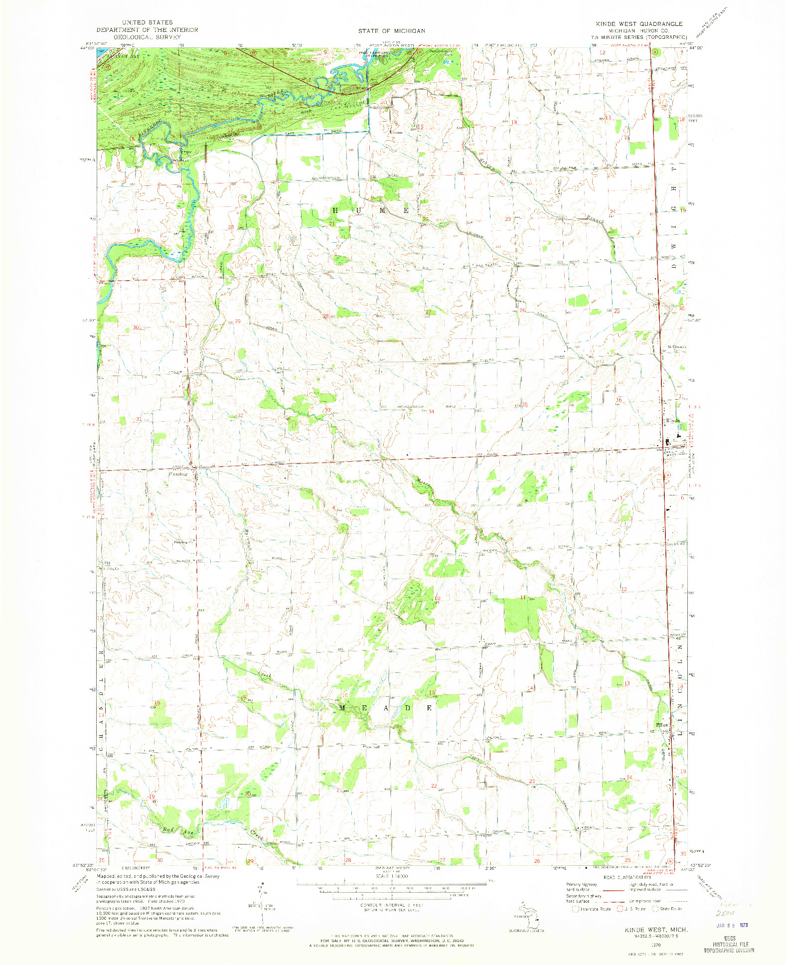 USGS 1:24000-SCALE QUADRANGLE FOR KINDE WEST, MI 1970