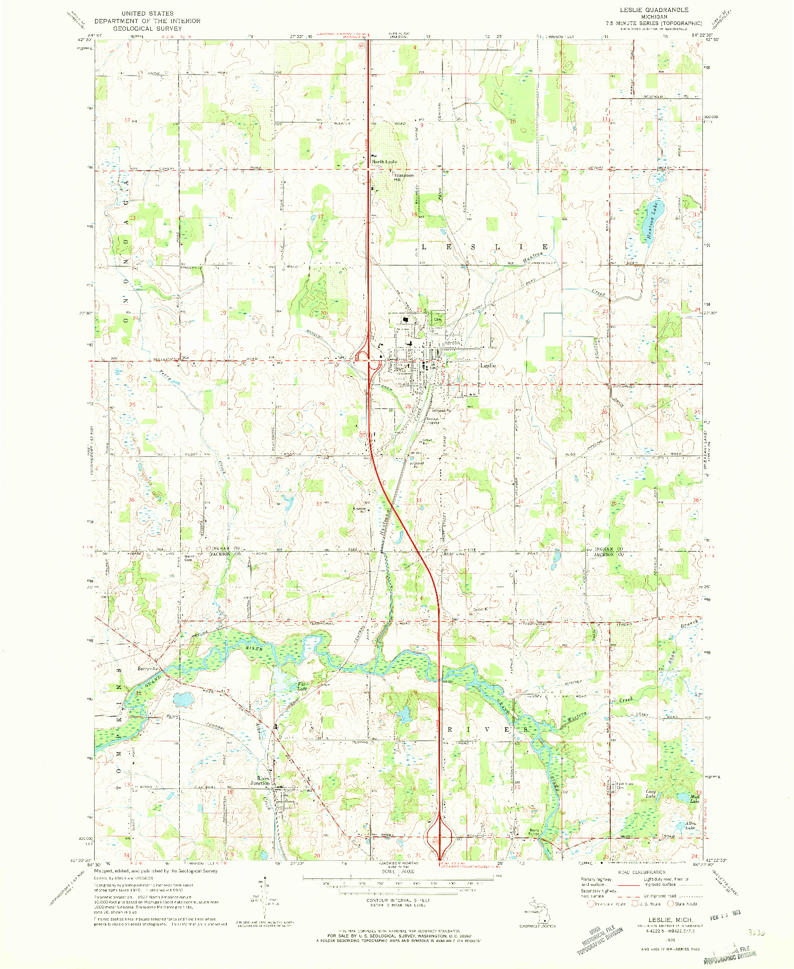 USGS 1:24000-SCALE QUADRANGLE FOR LESLIE, MI 1970