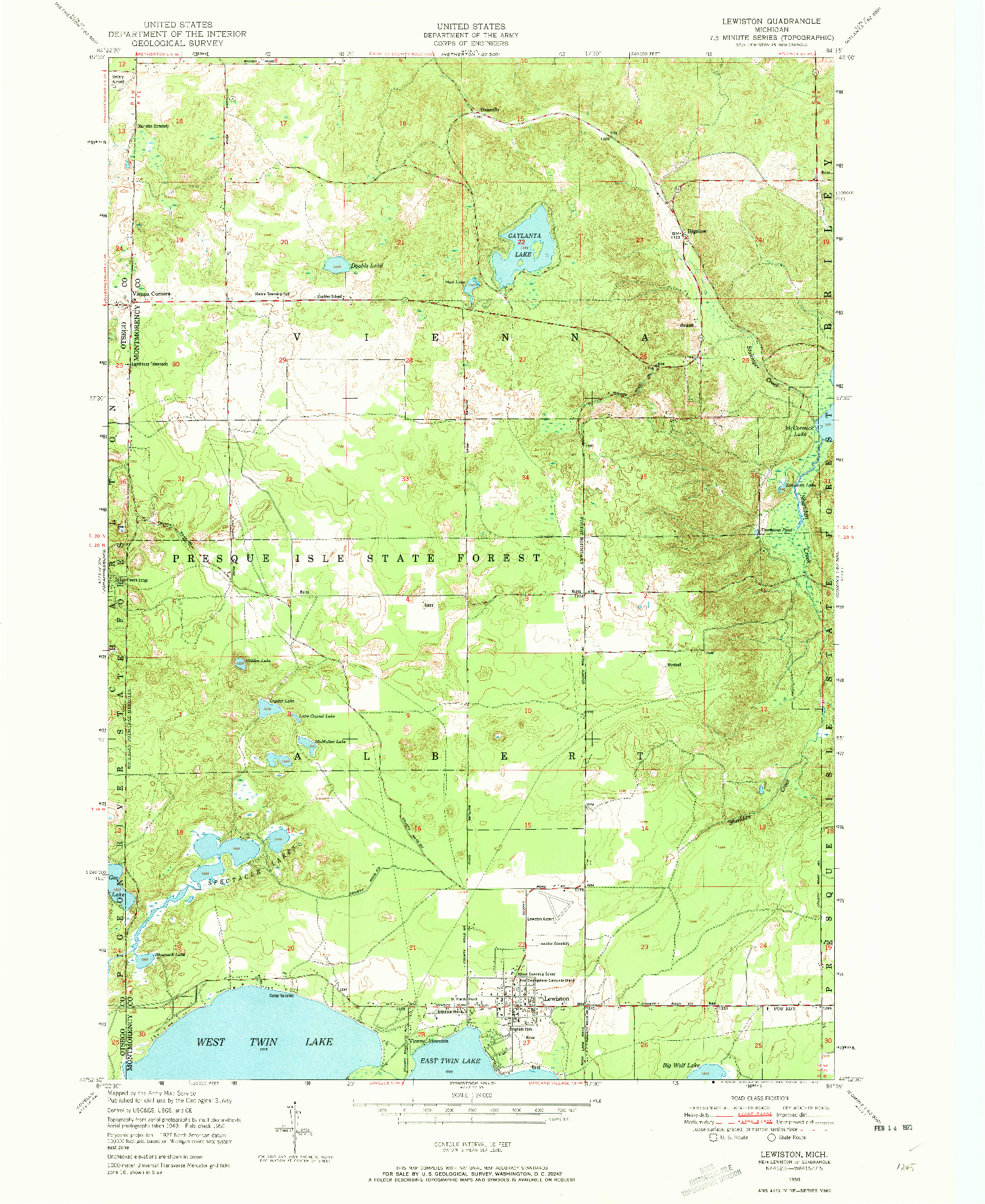 USGS 1:24000-SCALE QUADRANGLE FOR LEWISTON, MI 1950