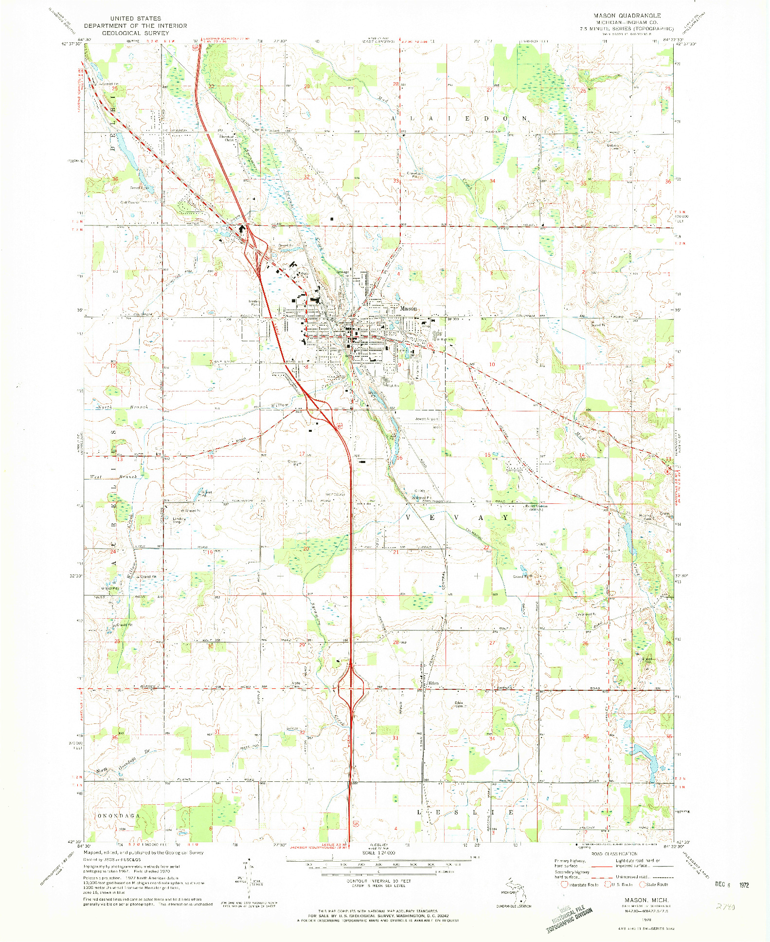 USGS 1:24000-SCALE QUADRANGLE FOR MASON, MI 1970