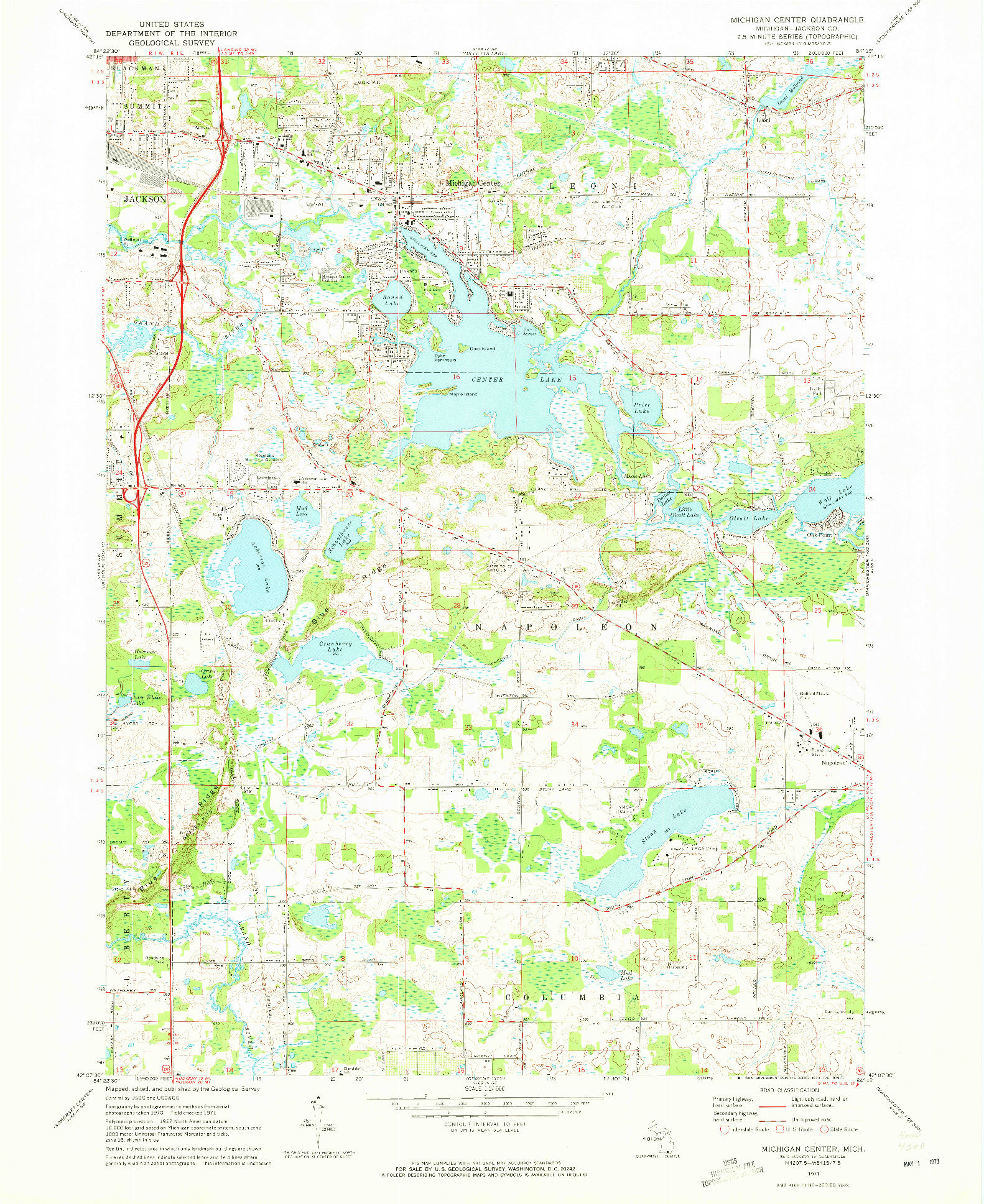 USGS 1:24000-SCALE QUADRANGLE FOR MICHIGAN CENTER, MI 1971