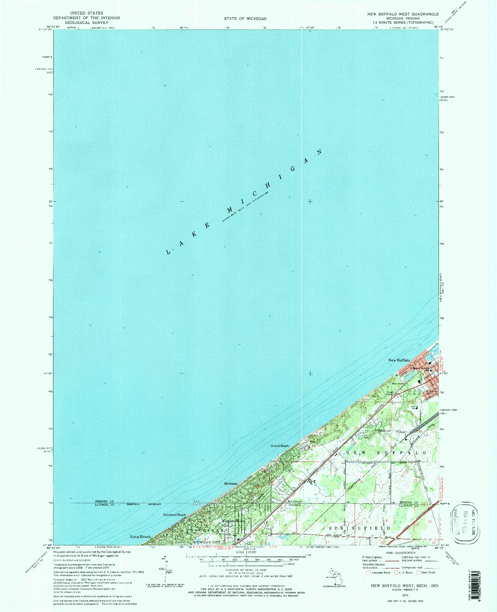 USGS 1:24000-SCALE QUADRANGLE FOR NEW BUFFALO WEST, MI 1970
