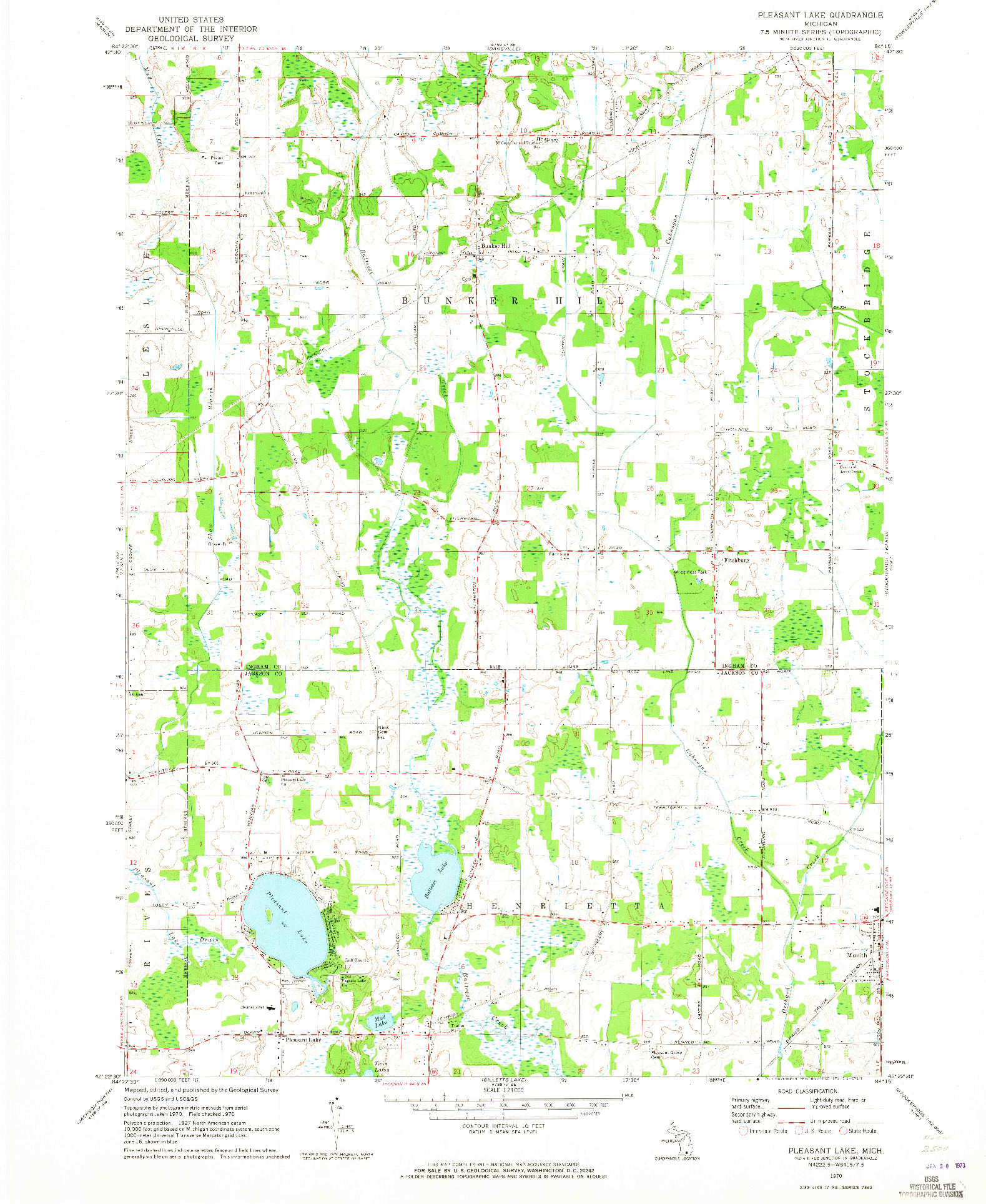 USGS 1:24000-SCALE QUADRANGLE FOR PLEASANT LAKE, MI 1970