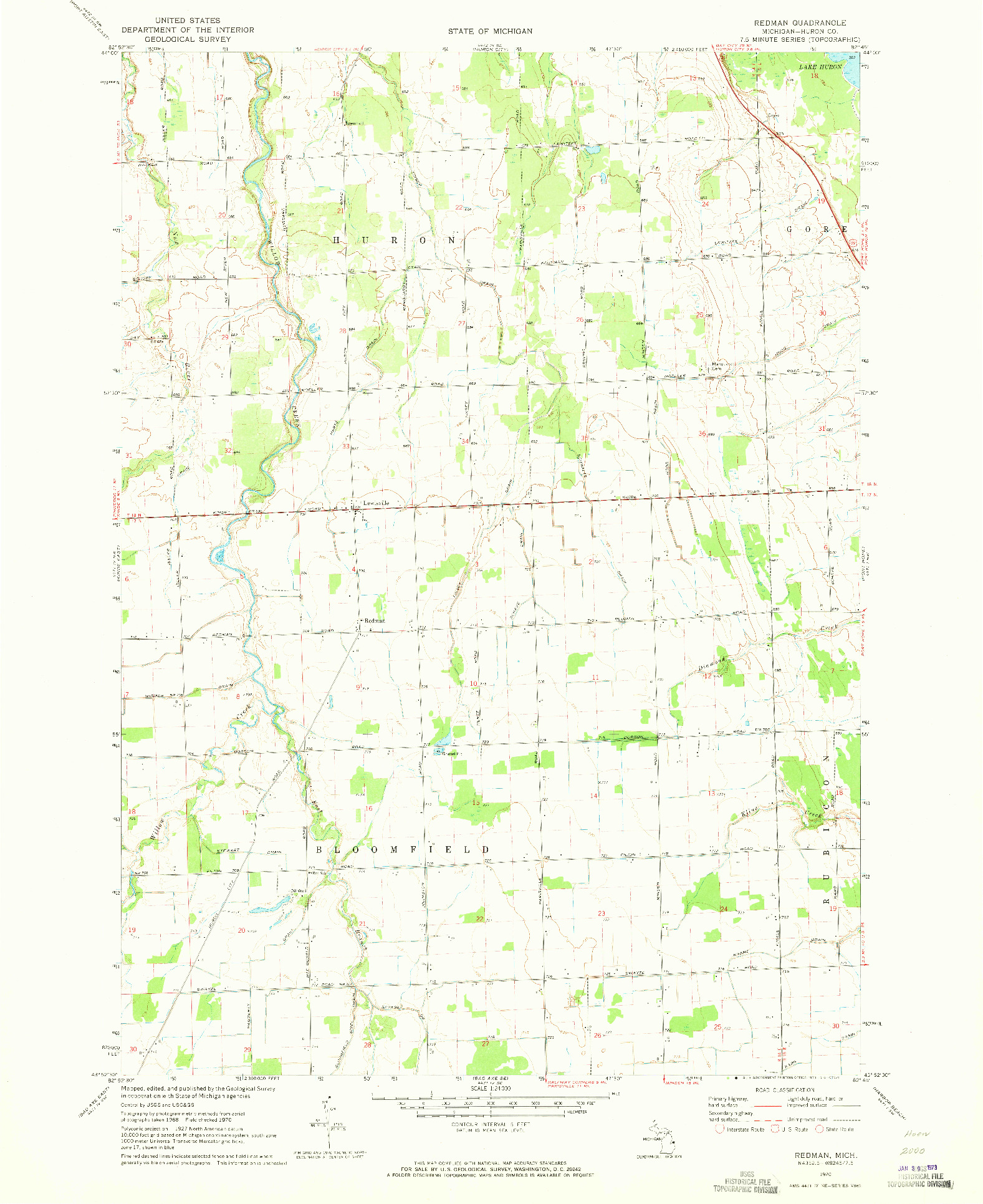 USGS 1:24000-SCALE QUADRANGLE FOR REDMAN, MI 1970