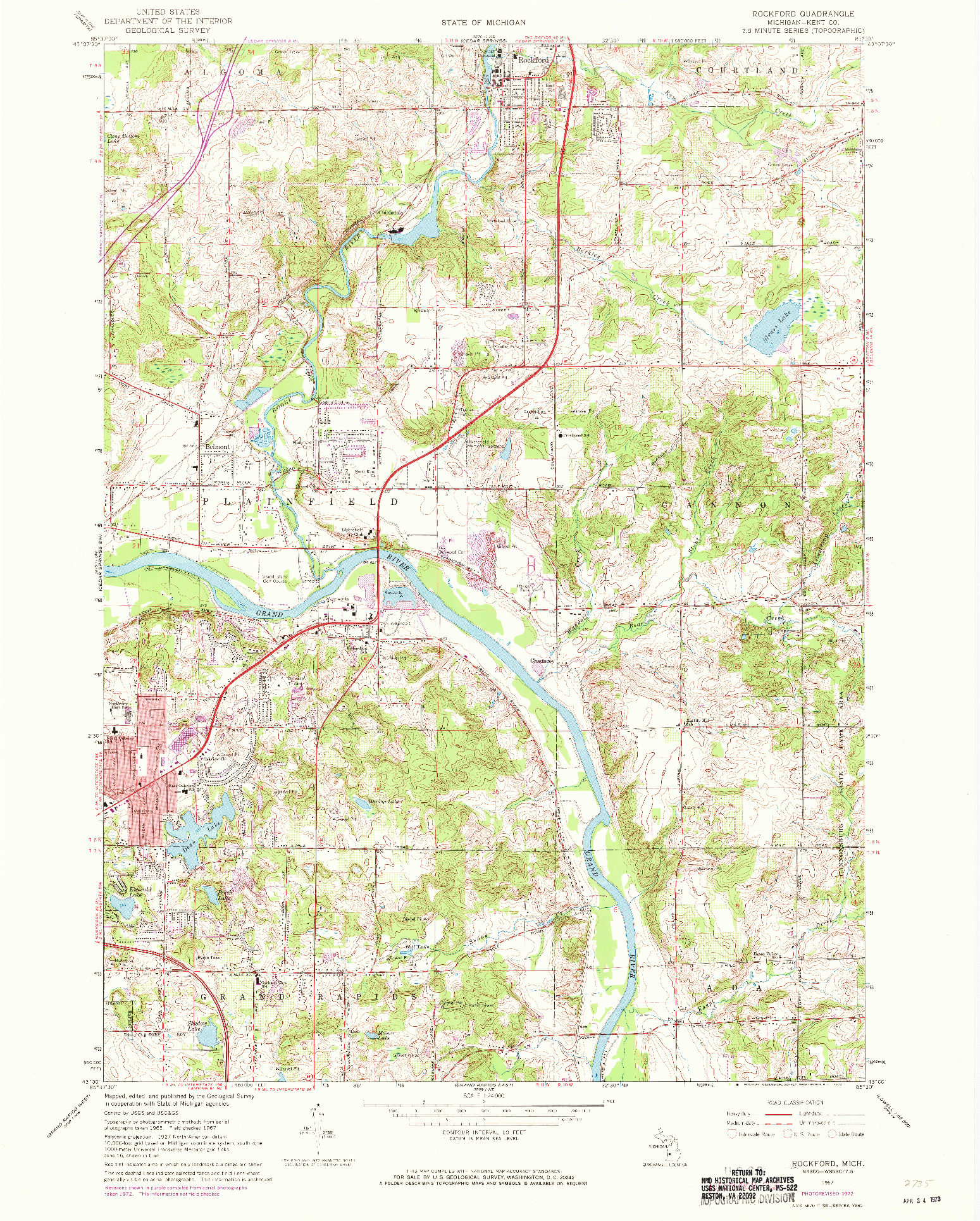 USGS 1:24000-SCALE QUADRANGLE FOR ROCKFORD, MI 1967