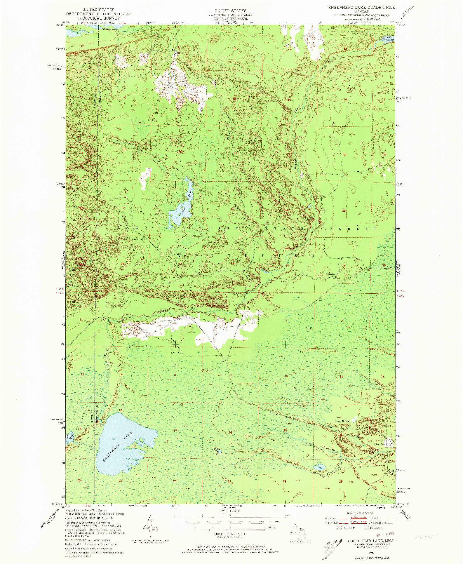 USGS 1:24000-SCALE QUADRANGLE FOR SHEEPHEAD LAKE, MI 1951