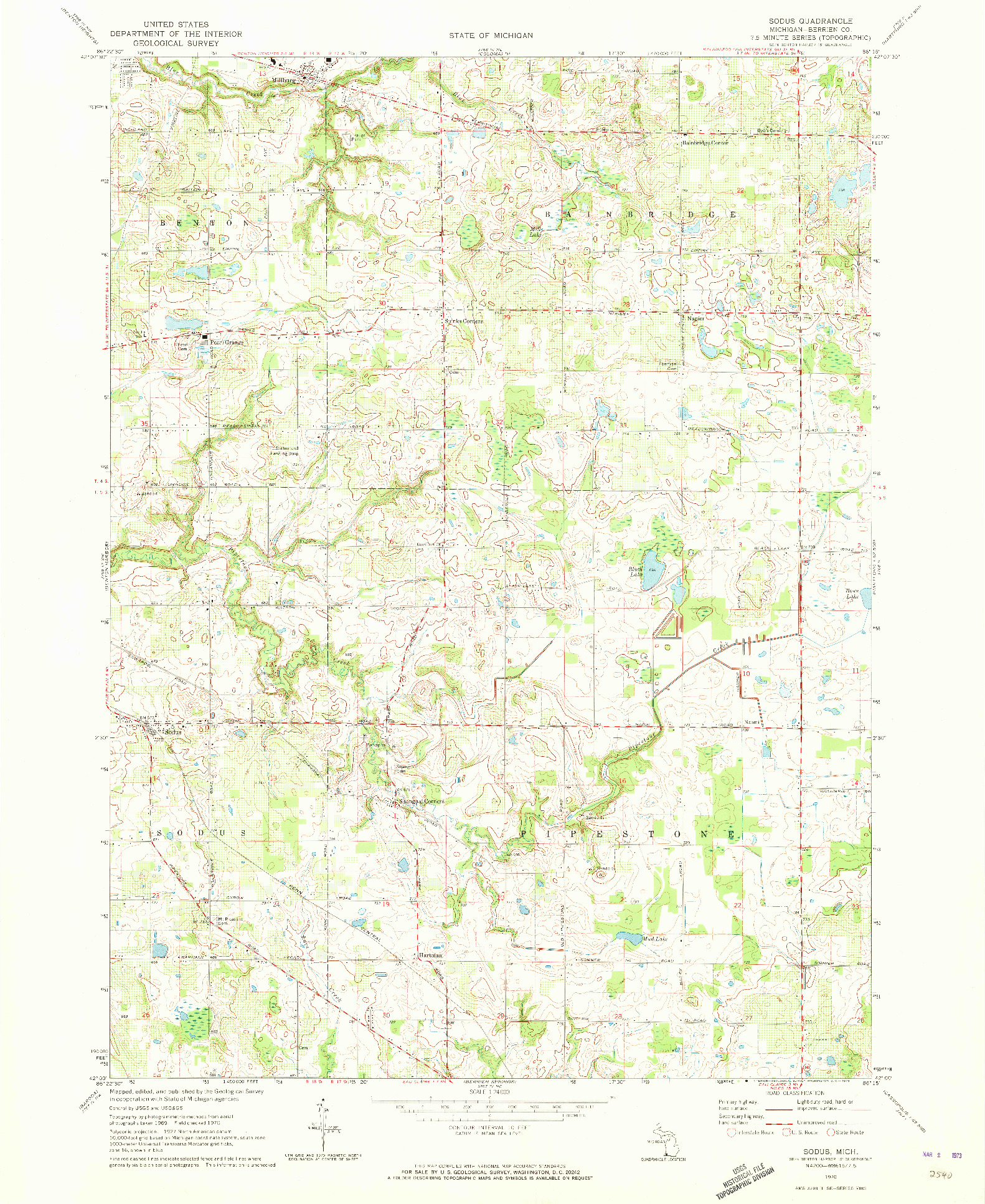 USGS 1:24000-SCALE QUADRANGLE FOR SODUS, MI 1970