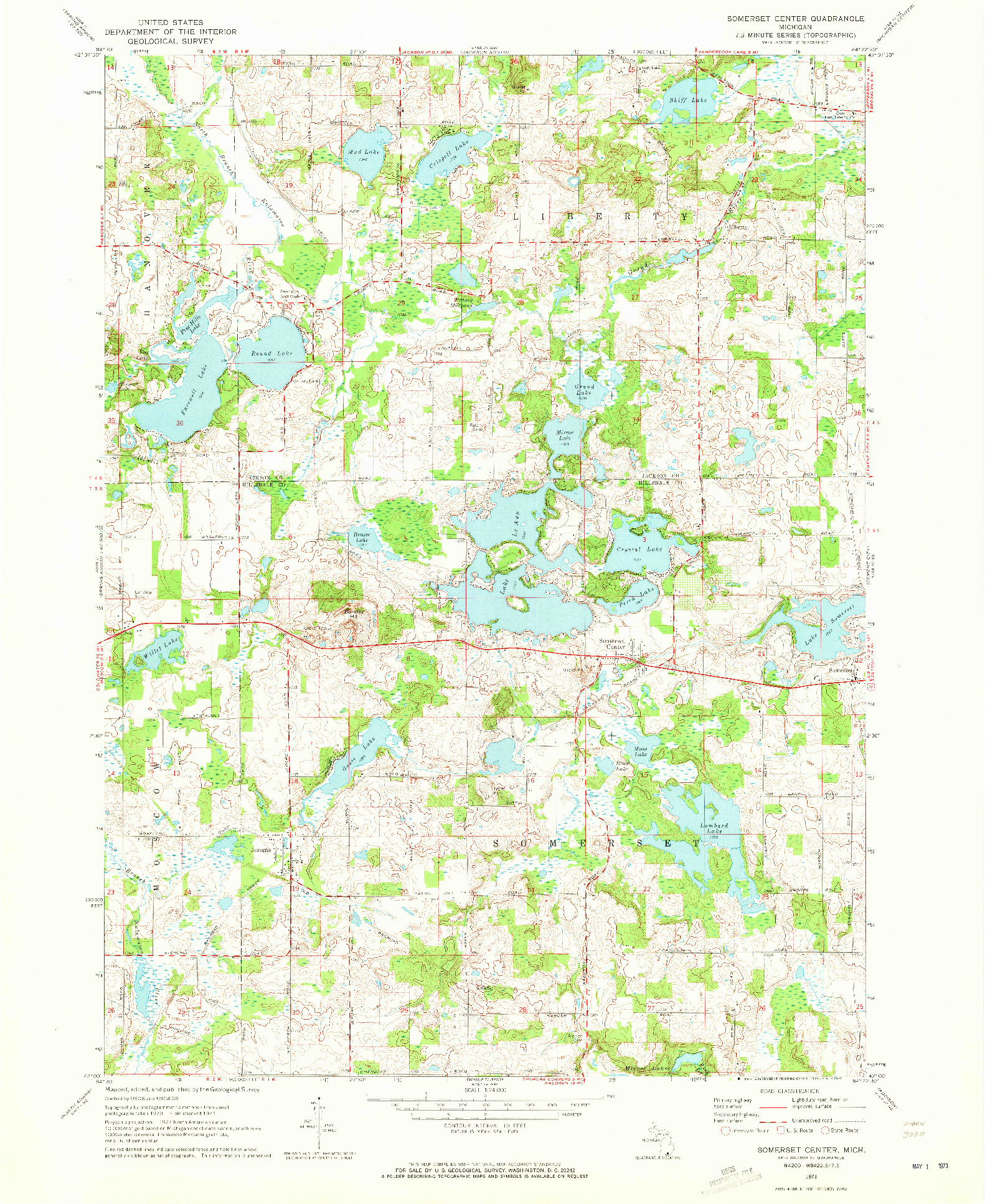 USGS 1:24000-SCALE QUADRANGLE FOR SOMERSET CENTER, MI 1971