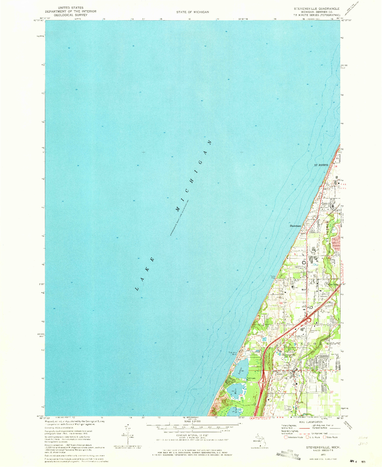 USGS 1:24000-SCALE QUADRANGLE FOR STEVENSVILLE, MI 1970