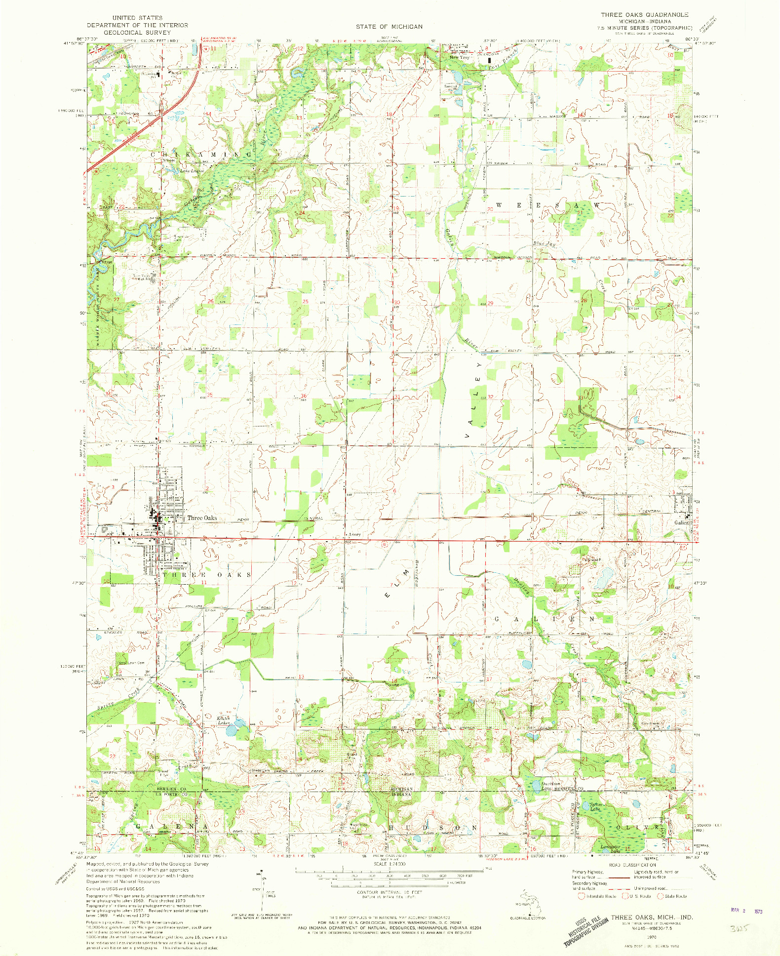 USGS 1:24000-SCALE QUADRANGLE FOR THREE OAKS, MI 1970