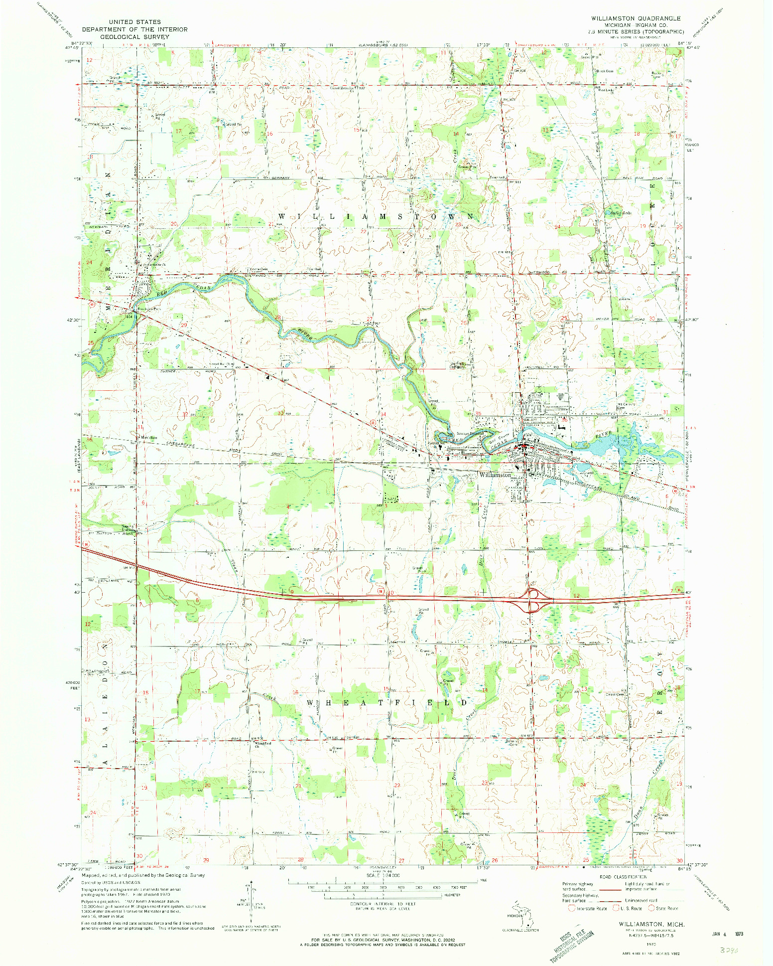 USGS 1:24000-SCALE QUADRANGLE FOR WILLIAMSTON, MI 1970