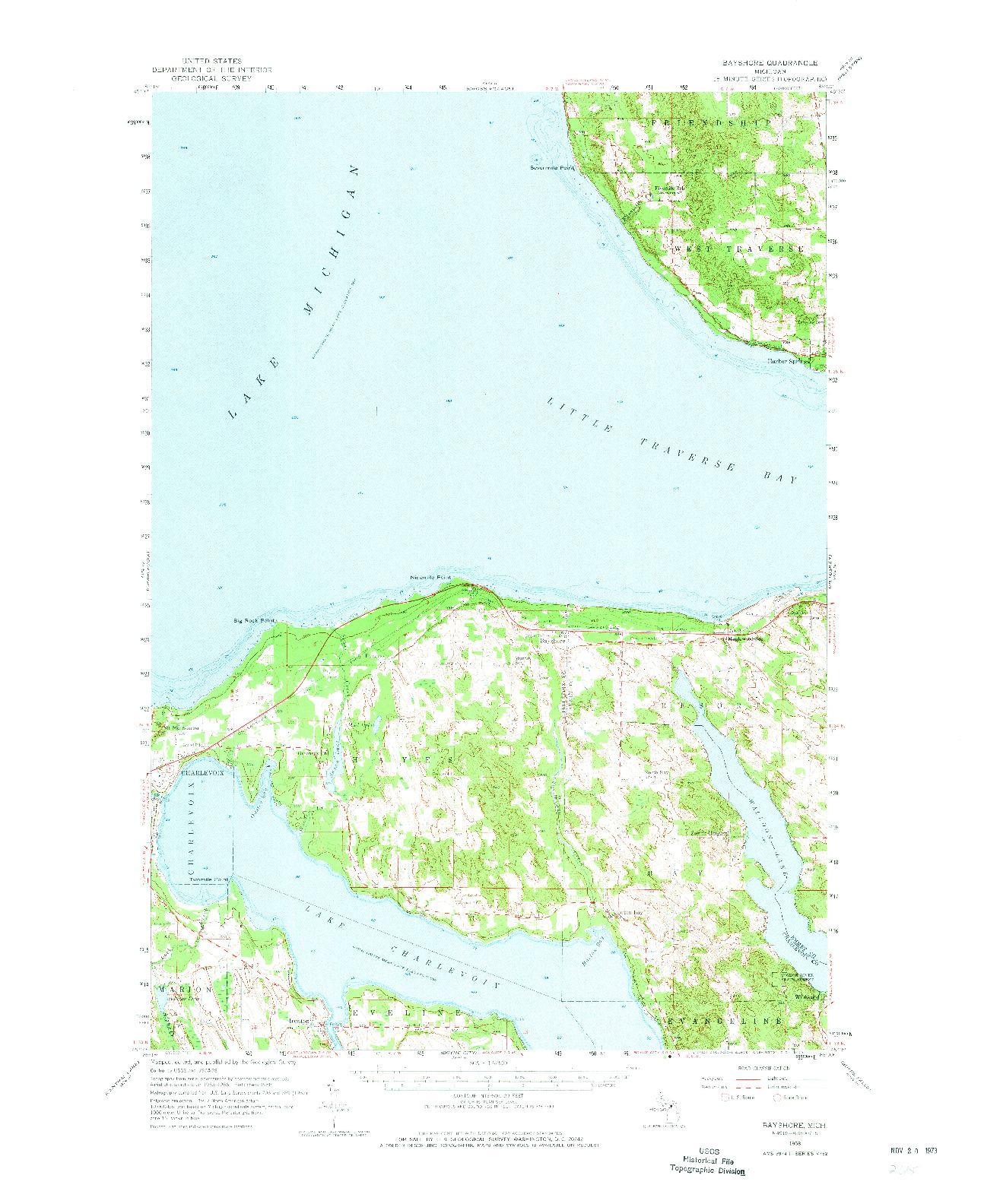 USGS 1:62500-SCALE QUADRANGLE FOR BAYSHORE, MI 1958