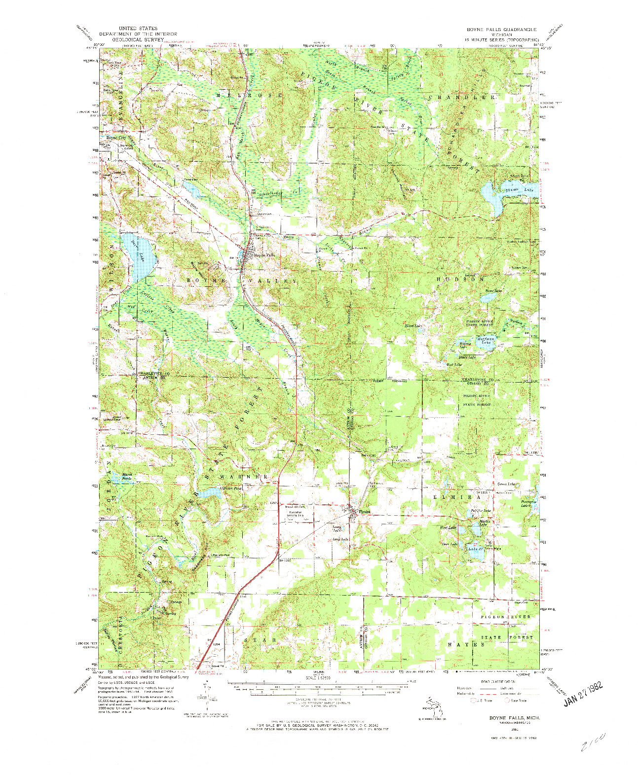 USGS 1:62500-SCALE QUADRANGLE FOR BOYNE FALLS, MI 1961