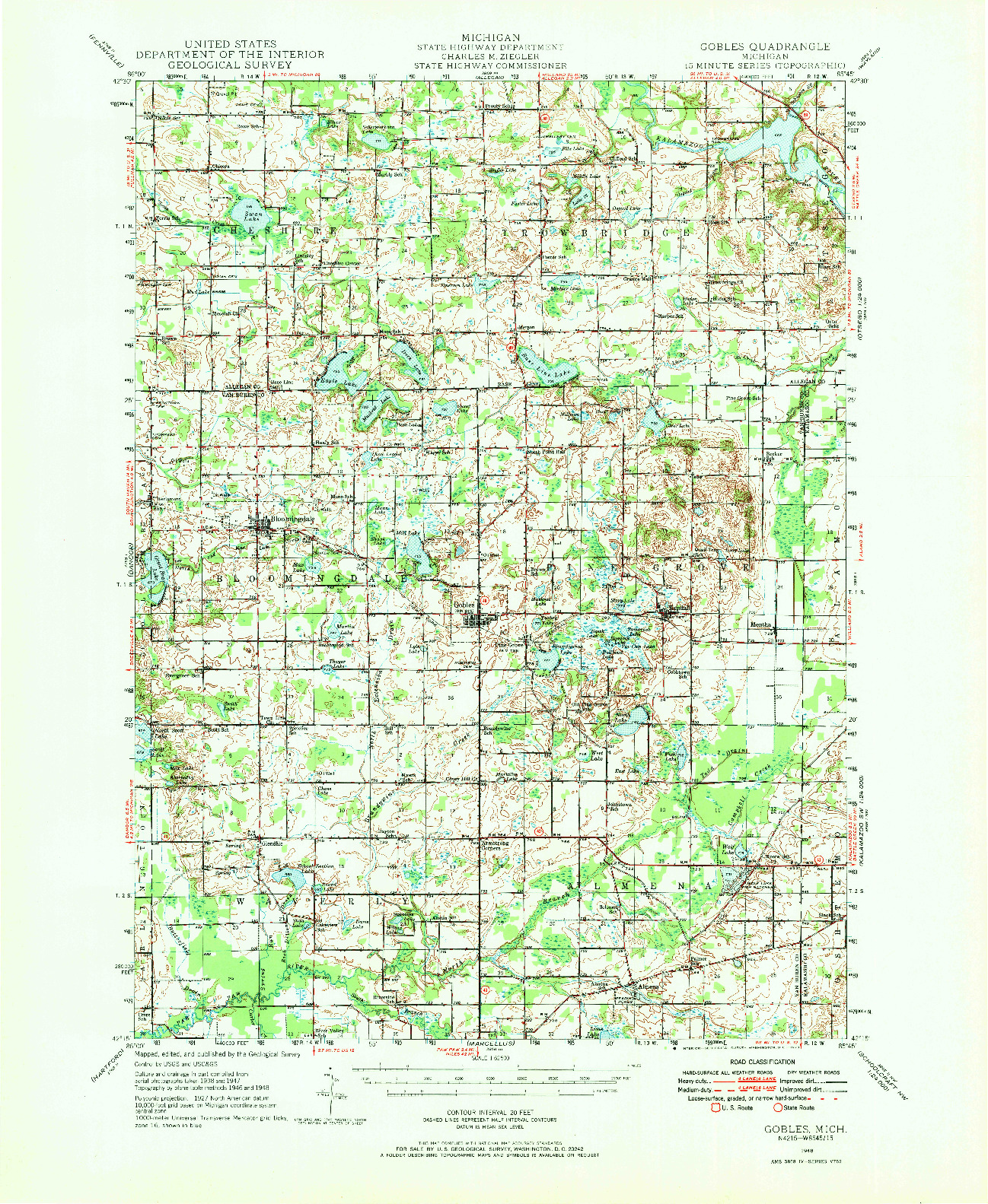 USGS 1:62500-SCALE QUADRANGLE FOR GOBLES, MI 1948