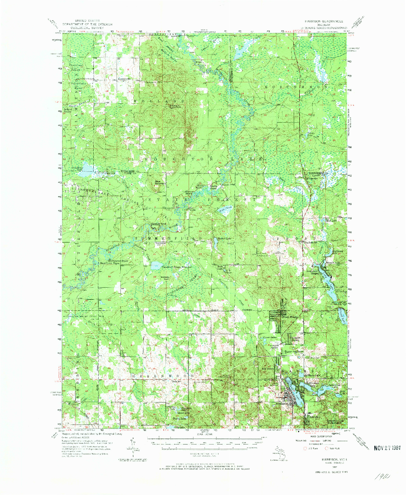 USGS 1:62500-SCALE QUADRANGLE FOR HARRISON, MI 1957