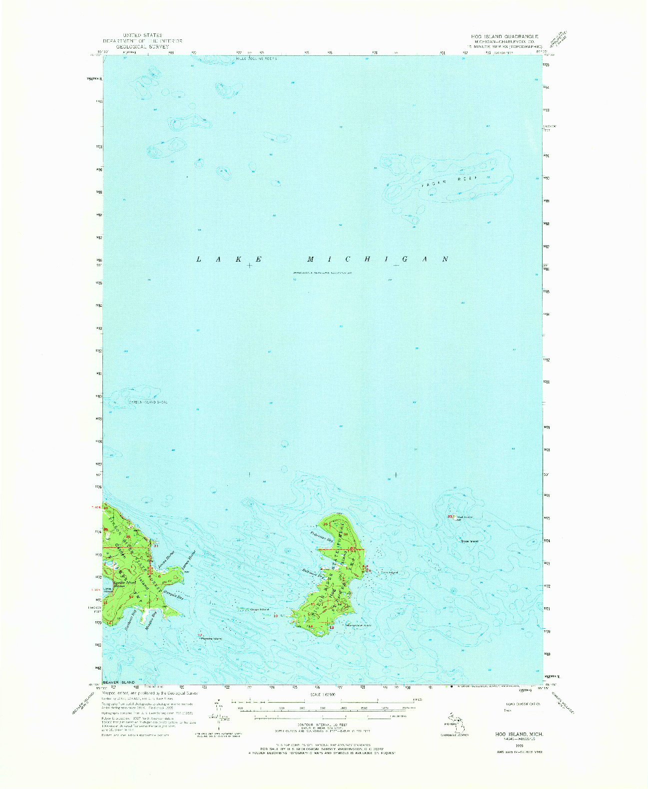 USGS 1:62500-SCALE QUADRANGLE FOR HOG ISLAND, MI 1955