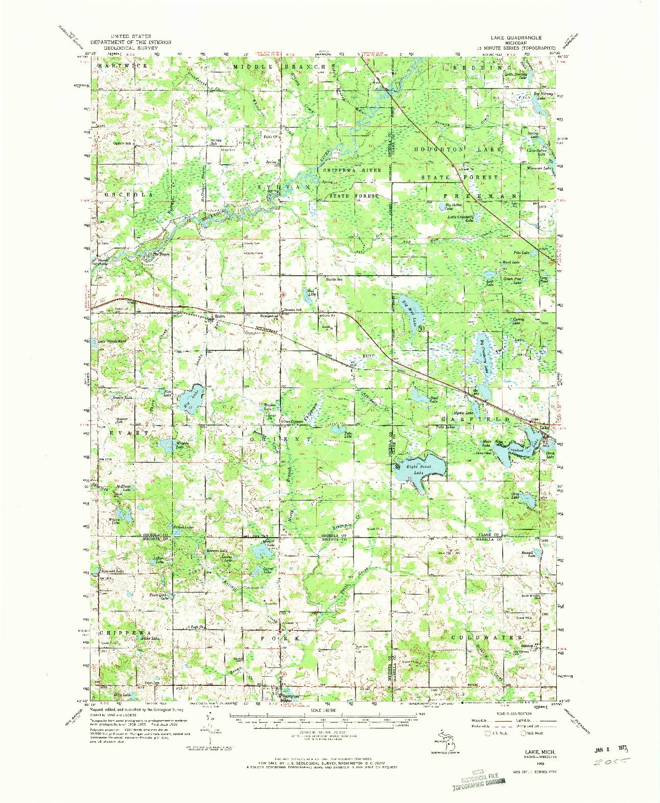 USGS 1:62500-SCALE QUADRANGLE FOR LAKE, MI 1959