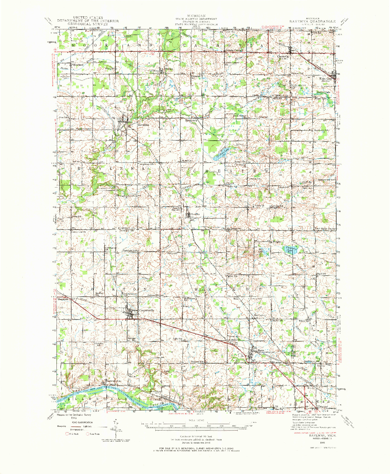 USGS 1:62500-SCALE QUADRANGLE FOR RAVENNA, MI 1945