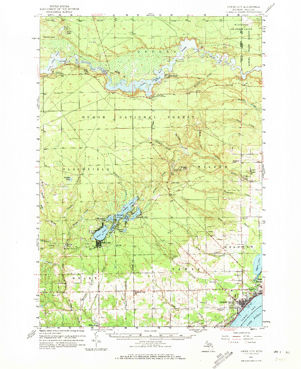 USGS 1:62500-SCALE QUADRANGLE FOR TAWAS CITY, MI 1959