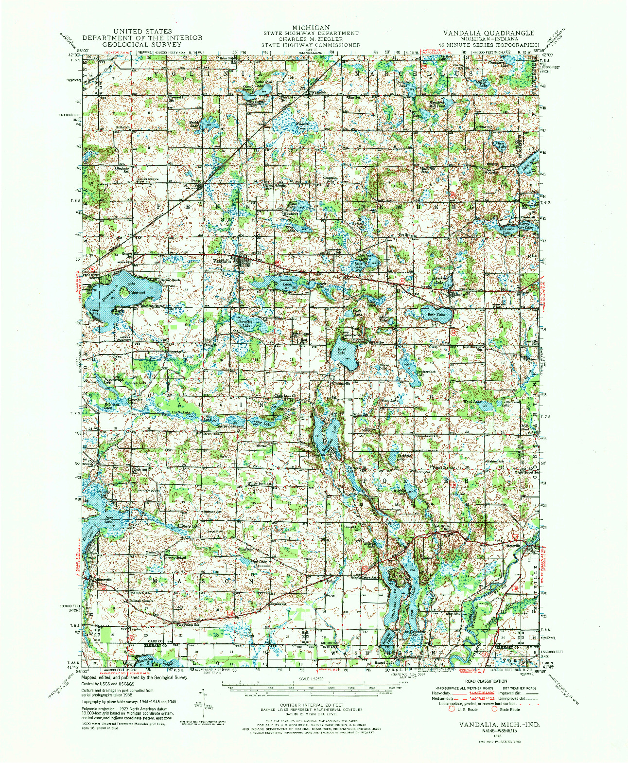 USGS 1:62500-SCALE QUADRANGLE FOR VANDALIA, MI 1948