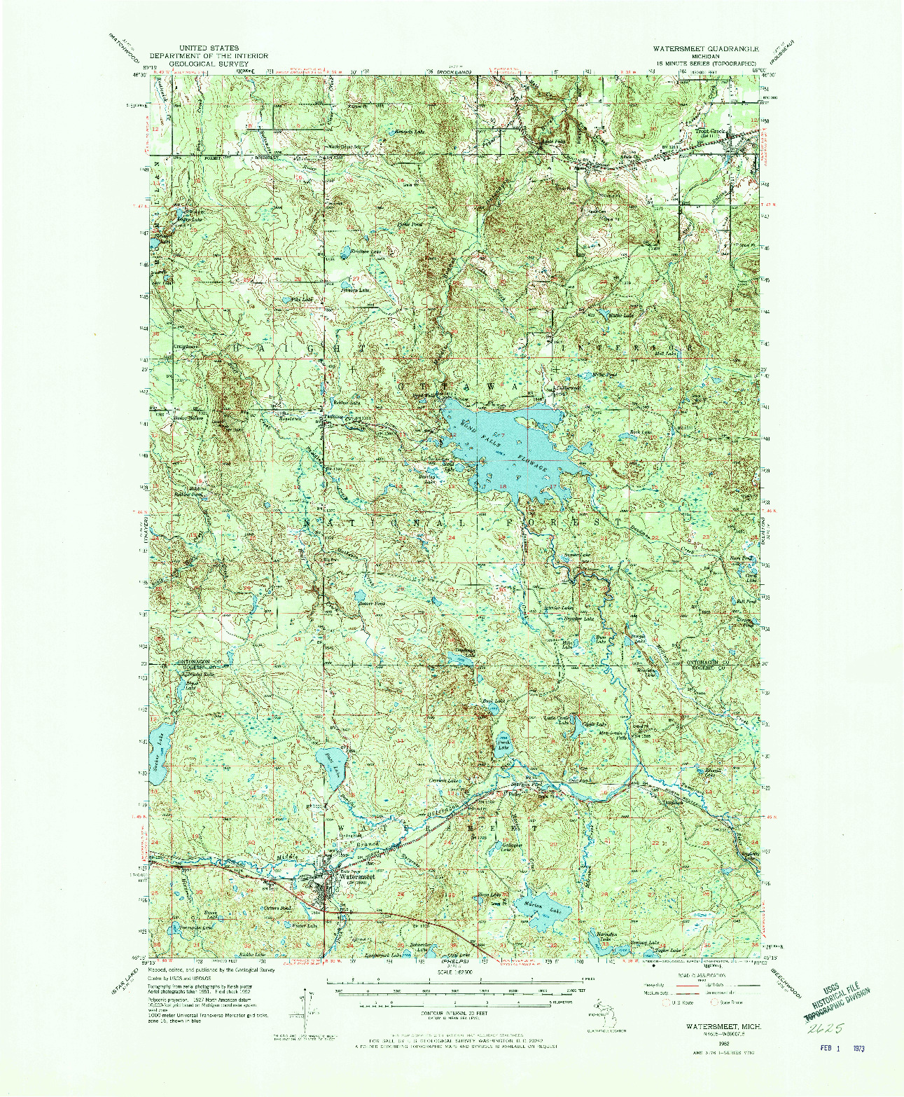 USGS 1:62500-SCALE QUADRANGLE FOR WATERSMEET, MI 1952