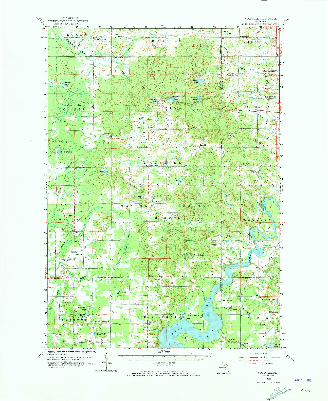 USGS 1:62500-SCALE QUADRANGLE FOR WOODVILLE, MI 1958