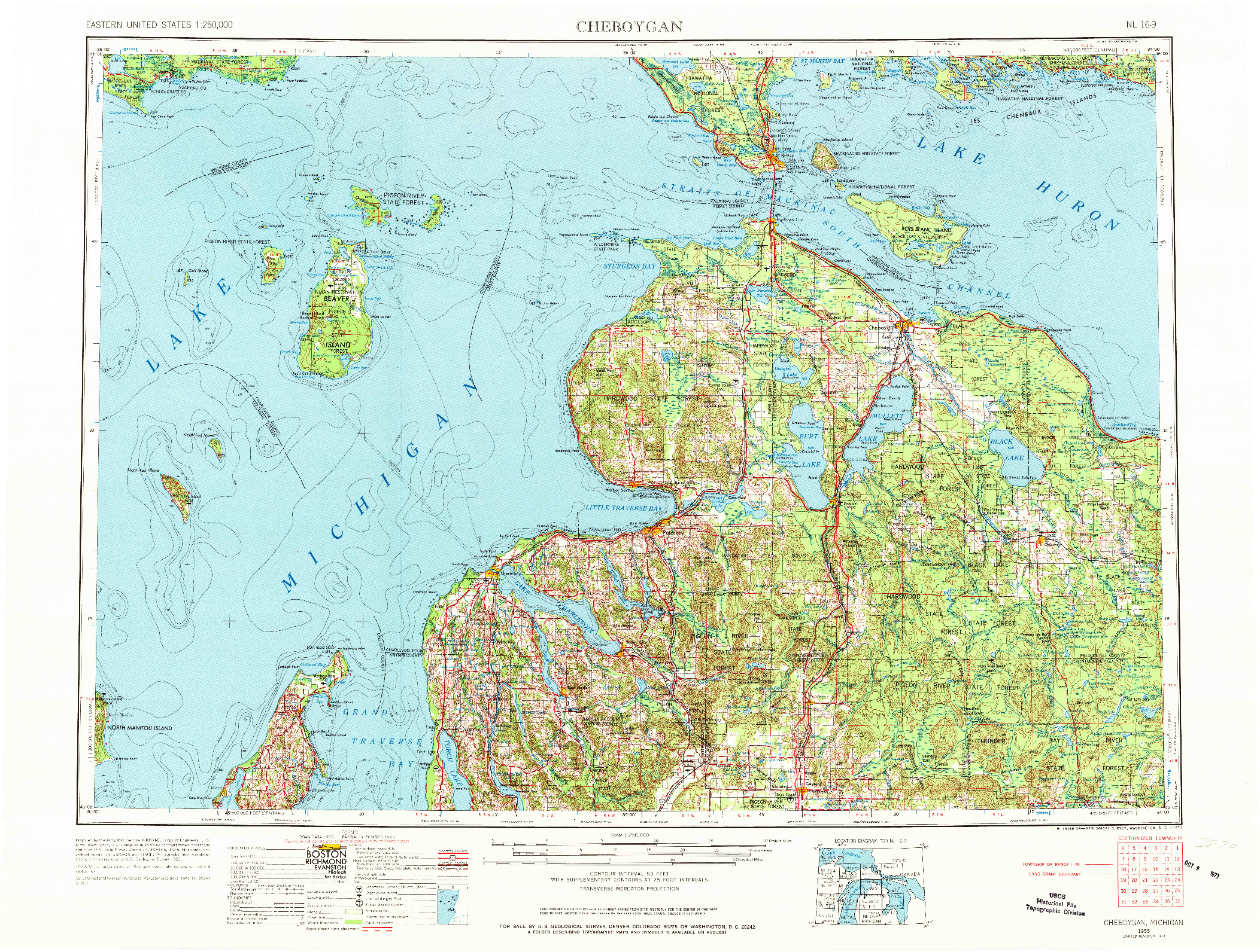 USGS 1:250000-SCALE QUADRANGLE FOR CHEBOYGAN, MI 1955