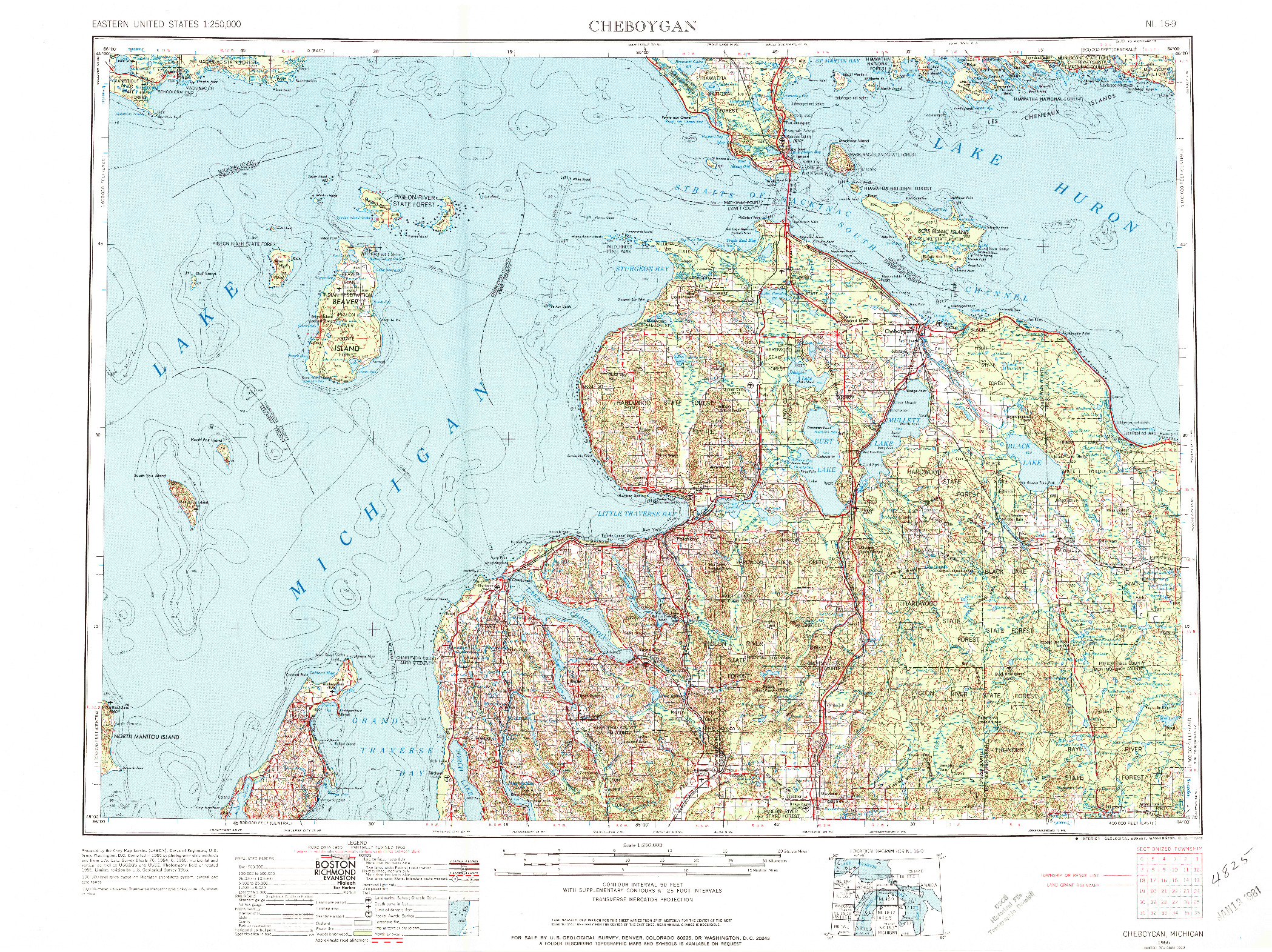 USGS 1:250000-SCALE QUADRANGLE FOR CHEBOYGAN, MI 1955