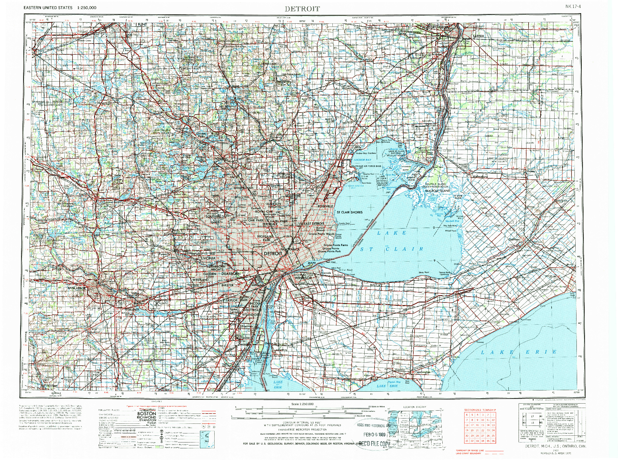 USGS 1:250000-SCALE QUADRANGLE FOR DETROIT, MI 1961