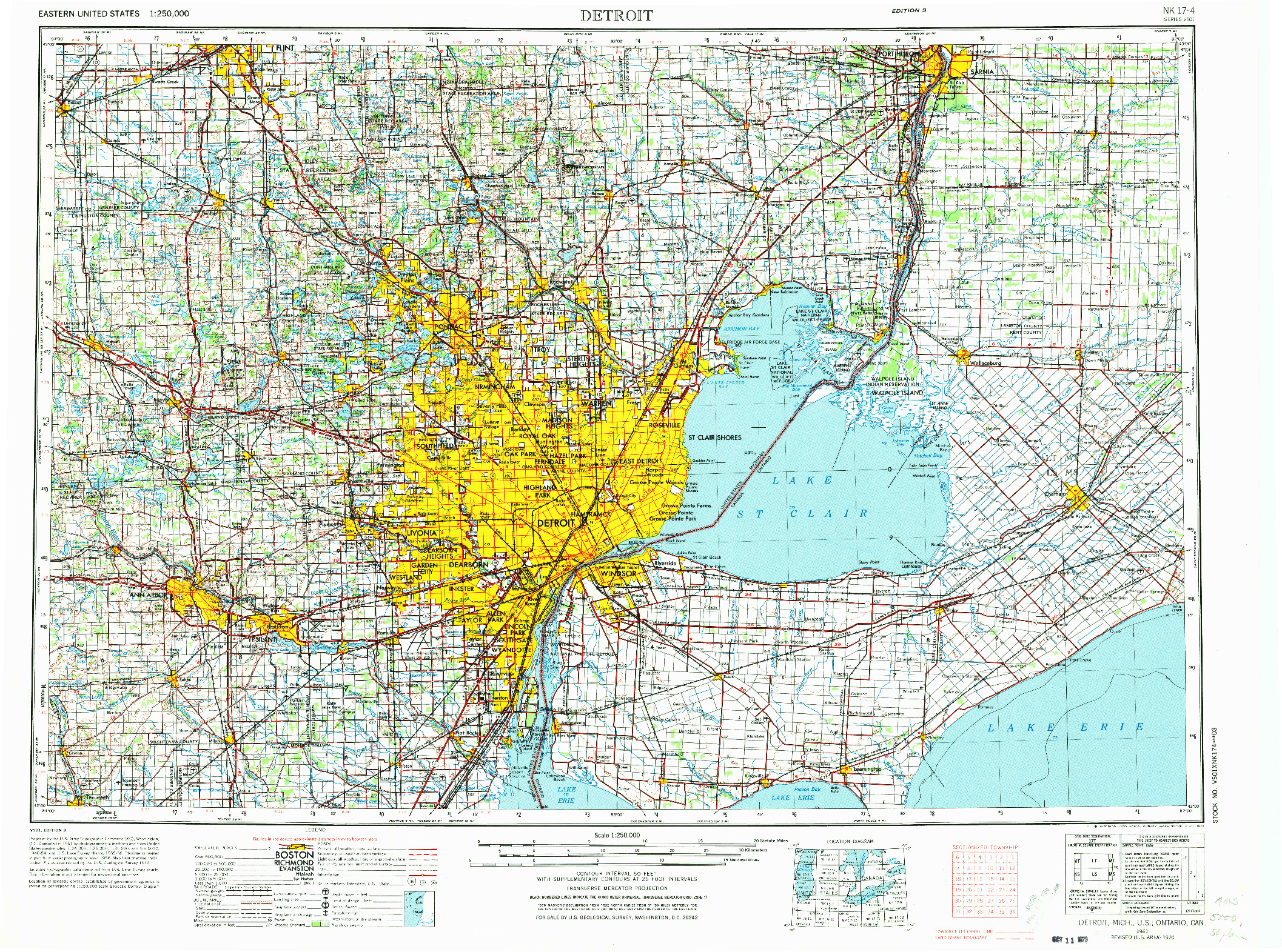 USGS 1:250000-SCALE QUADRANGLE FOR DETROIT, MI 1961