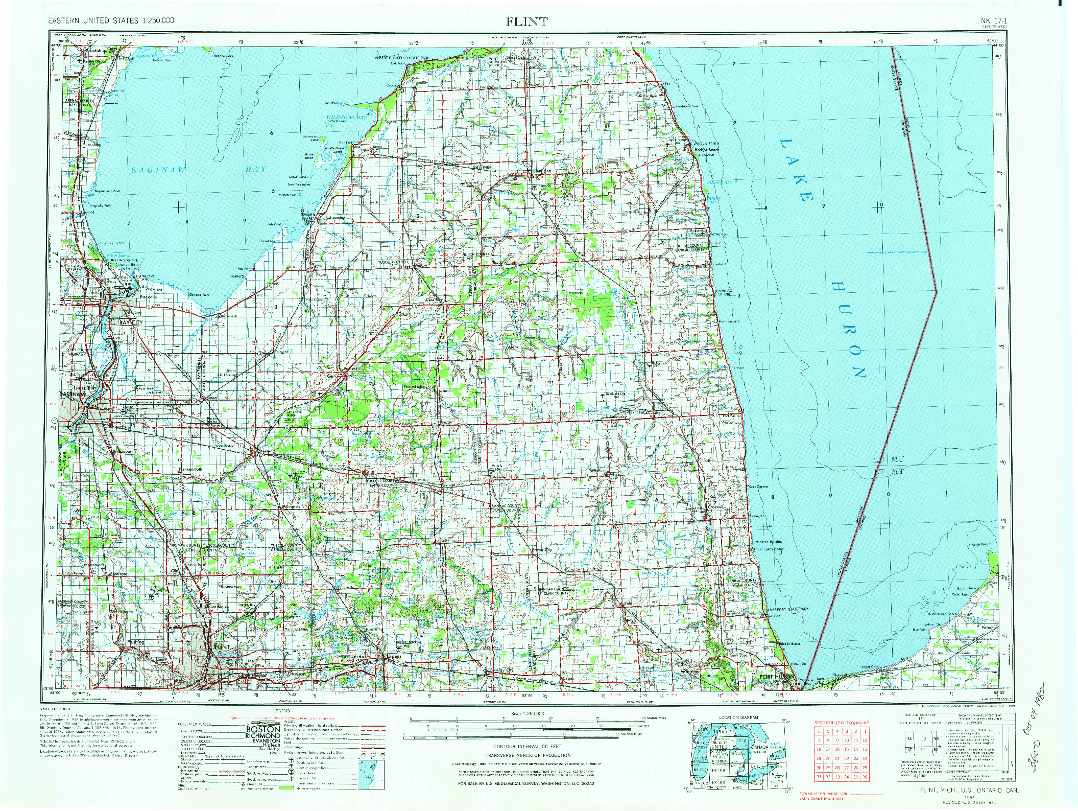 USGS 1:250000-SCALE QUADRANGLE FOR FLINT, MI 1954