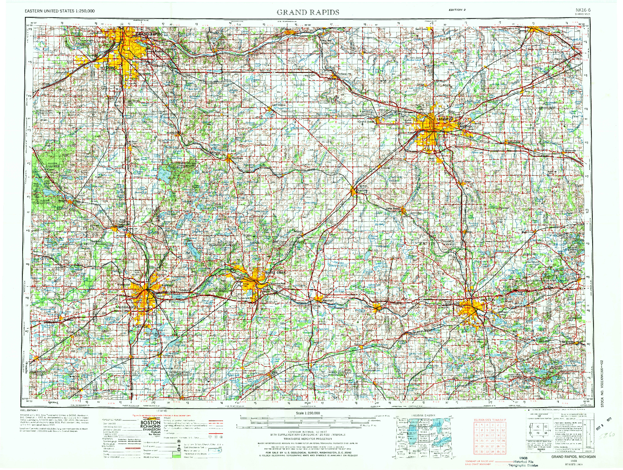 USGS 1:250000-SCALE QUADRANGLE FOR GRAND RAPIDS, MI 1958