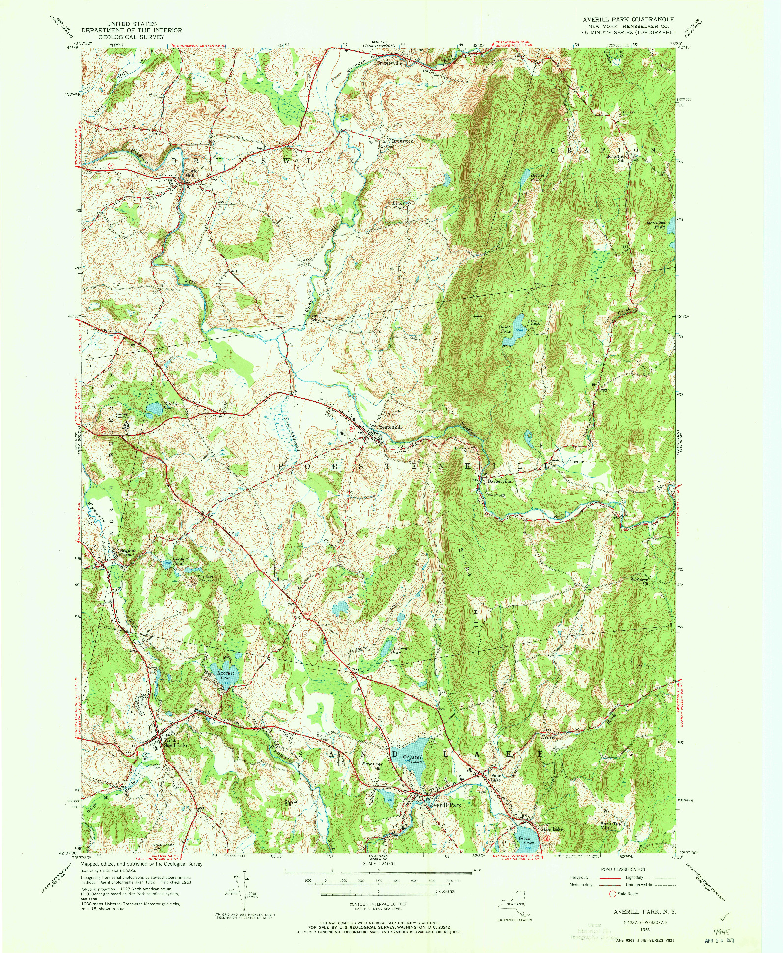 USGS 1:24000-SCALE QUADRANGLE FOR AVERILL PARK, NY 1953