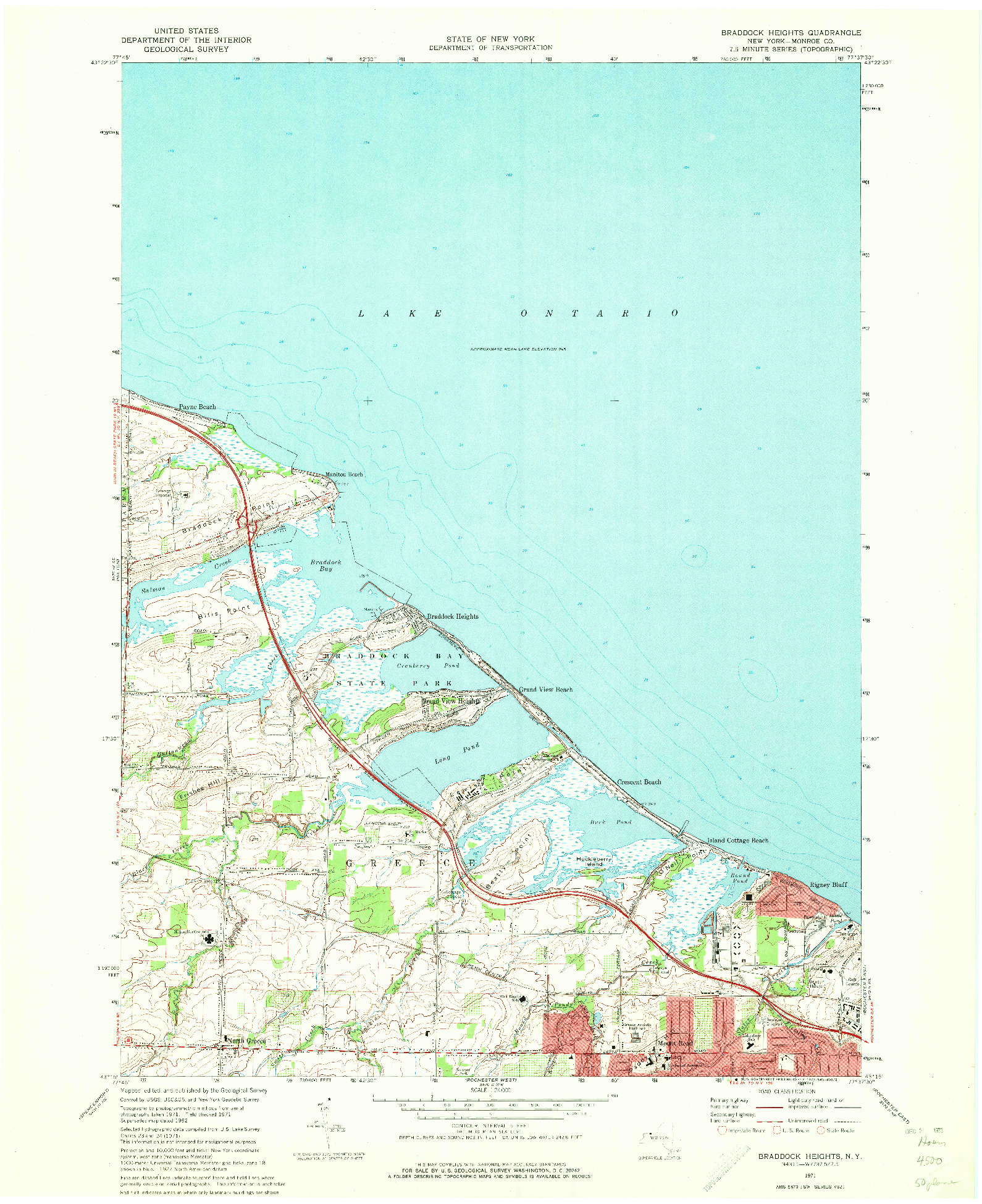 USGS 1:24000-SCALE QUADRANGLE FOR BRADDOCK HEIGHTS, NY 1971