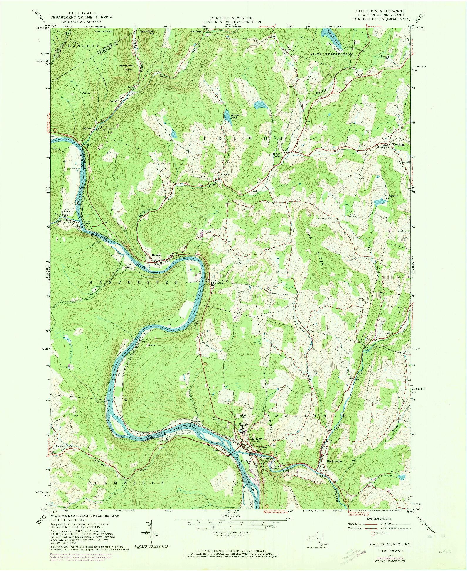 USGS 1:24000-SCALE QUADRANGLE FOR CALLICOON, NY 1965