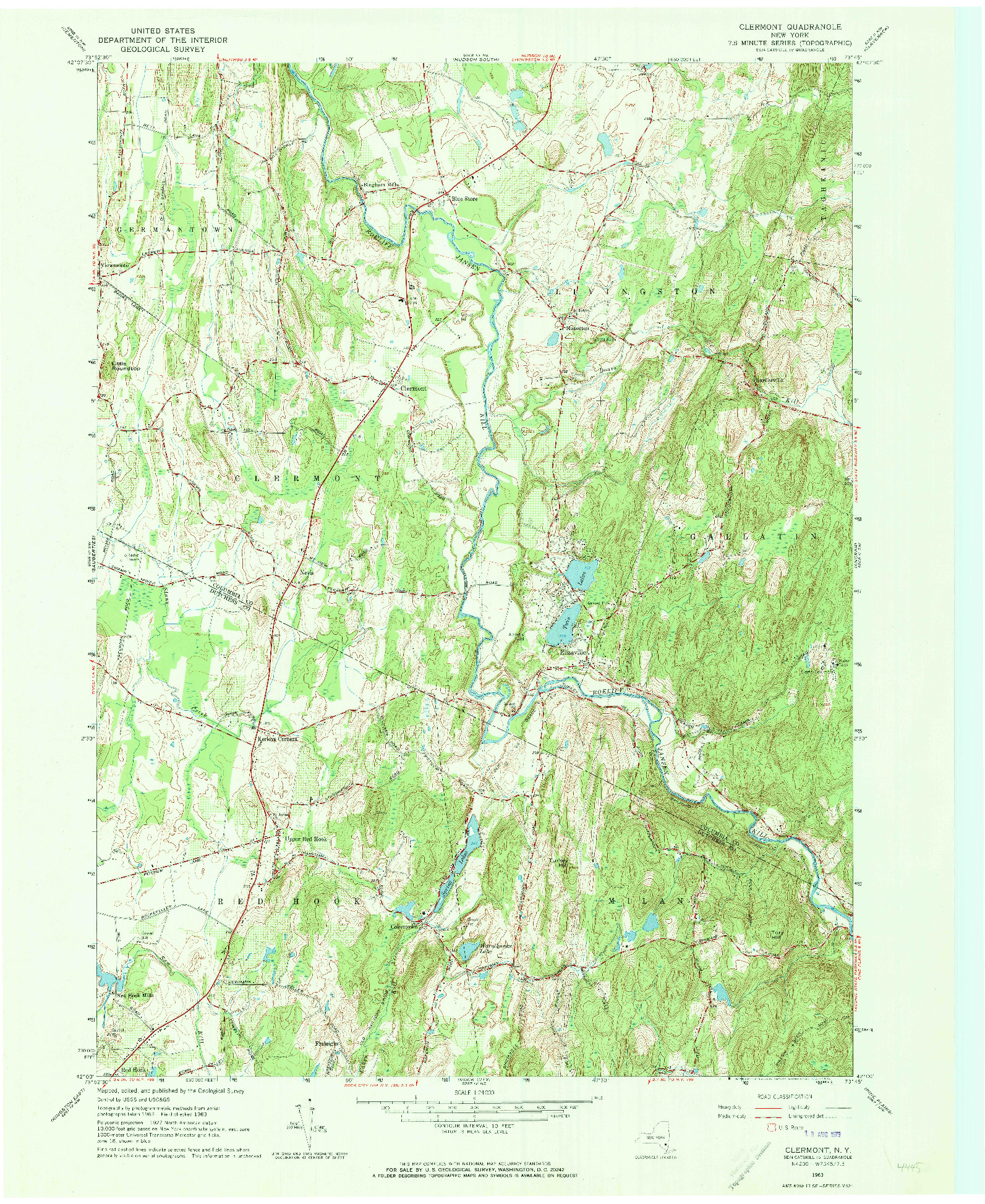 USGS 1:24000-SCALE QUADRANGLE FOR CLERMONT, NY 1963