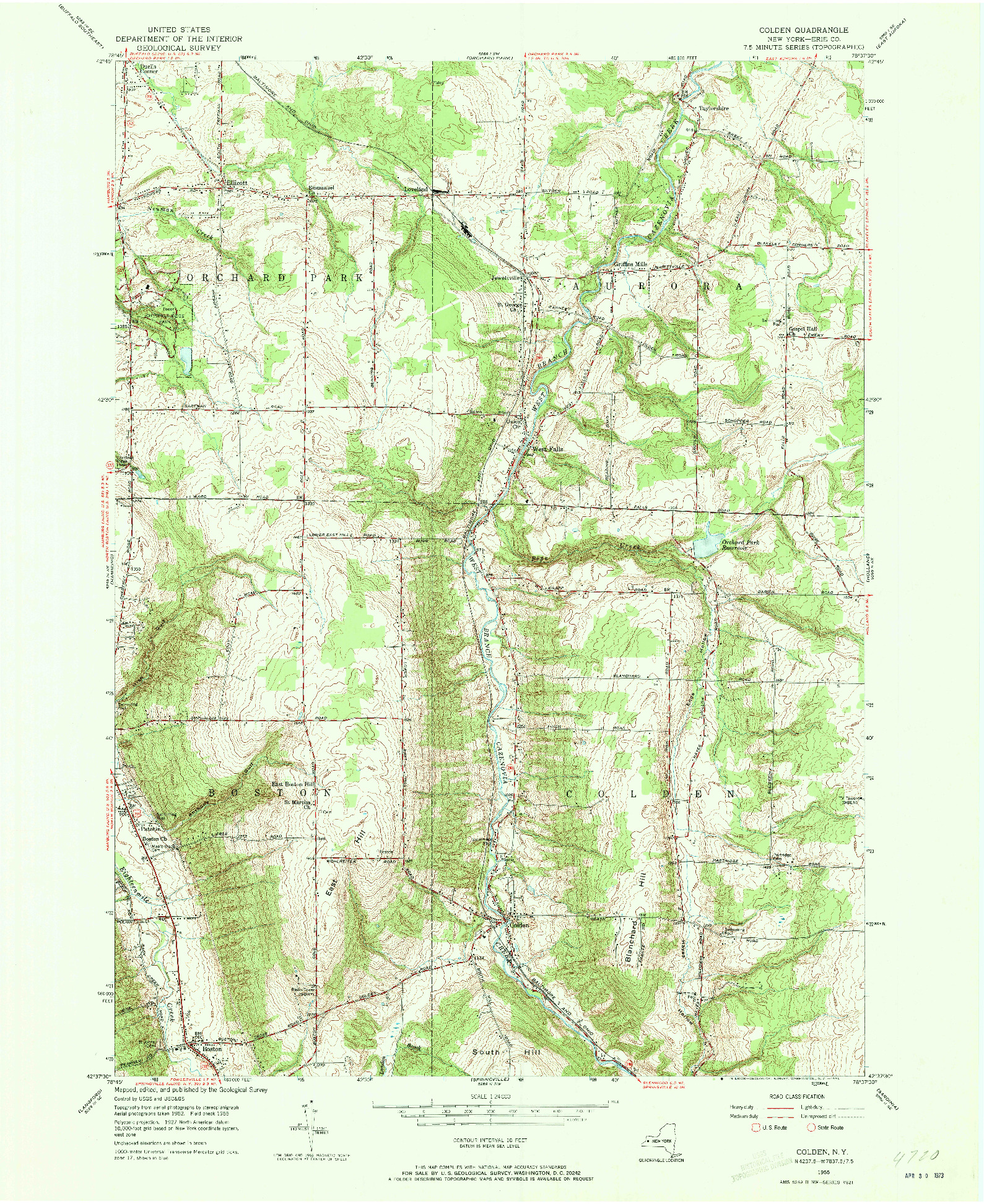 USGS 1:24000-SCALE QUADRANGLE FOR COLDEN, NY 1955