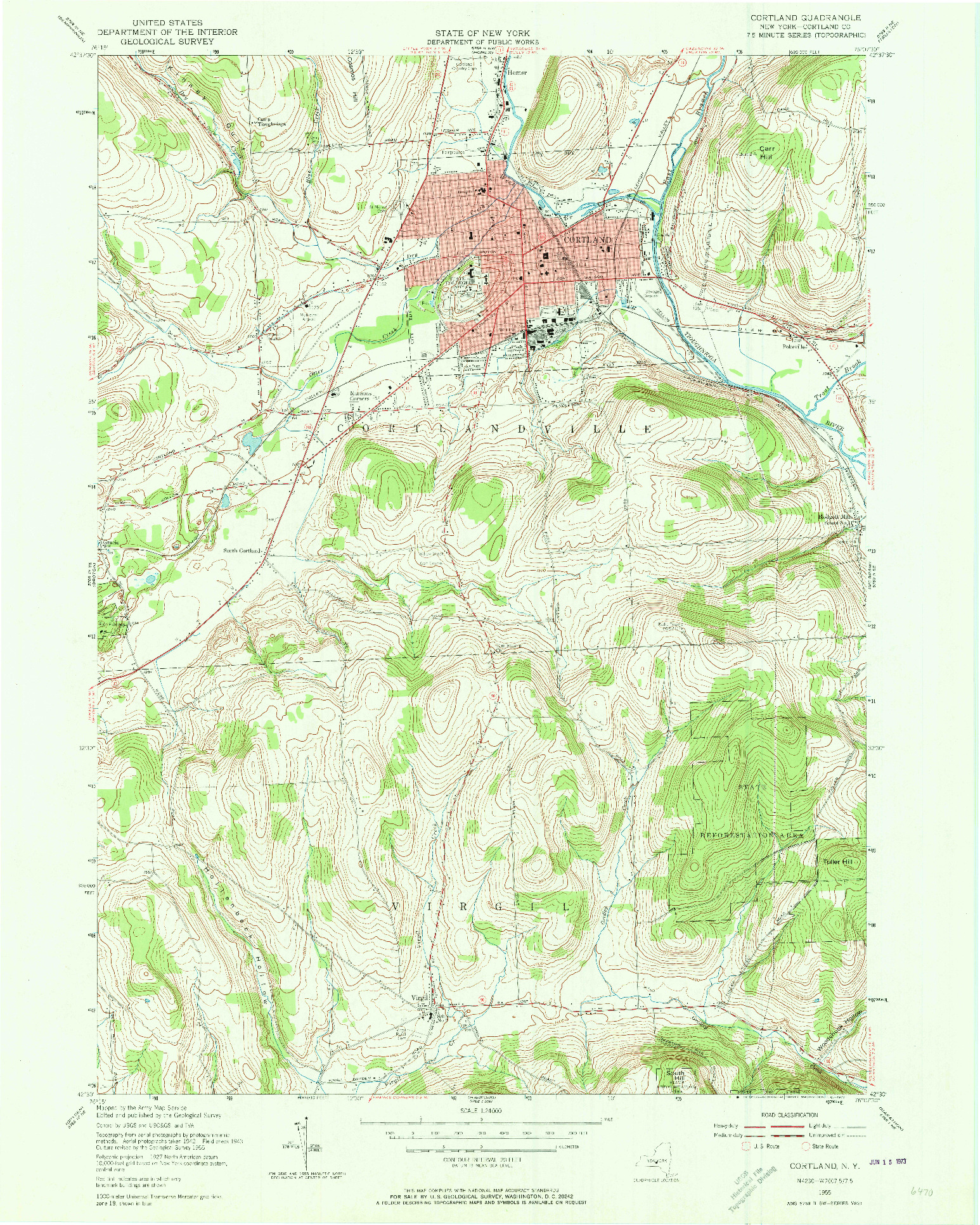 USGS 1:24000-SCALE QUADRANGLE FOR CORTLAND, NY 1955