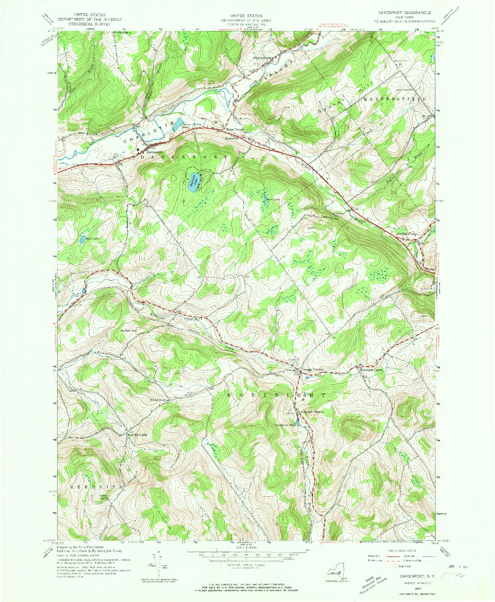 USGS 1:24000-SCALE QUADRANGLE FOR DAVENPORT, NY 1943