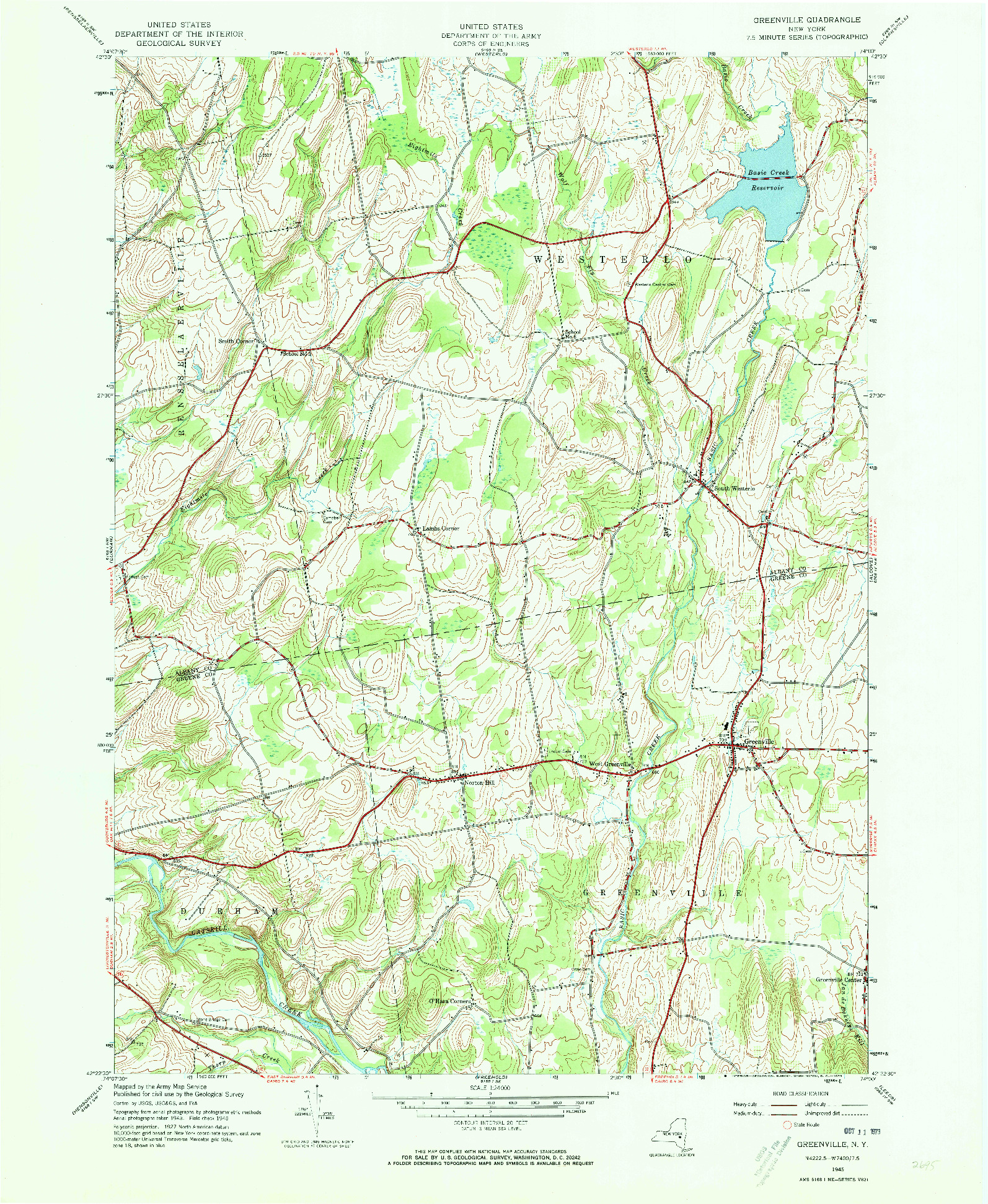 USGS 1:24000-SCALE QUADRANGLE FOR GREENVILLE, NY 1945