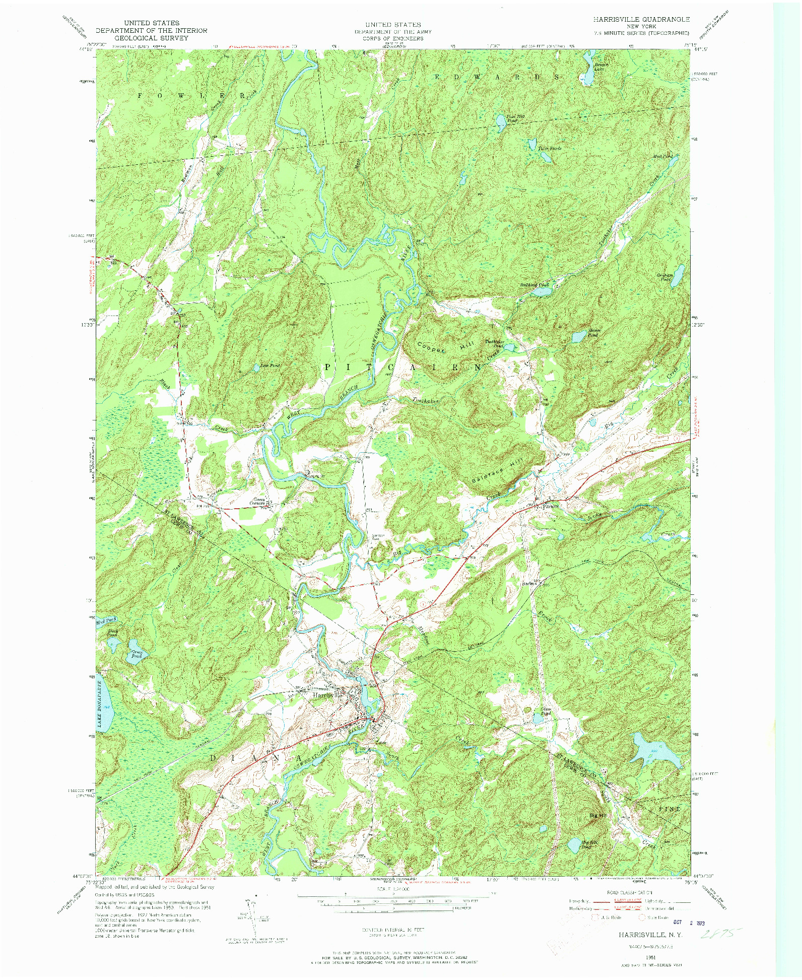 USGS 1:24000-SCALE QUADRANGLE FOR HARRISVILLE, NY 1951