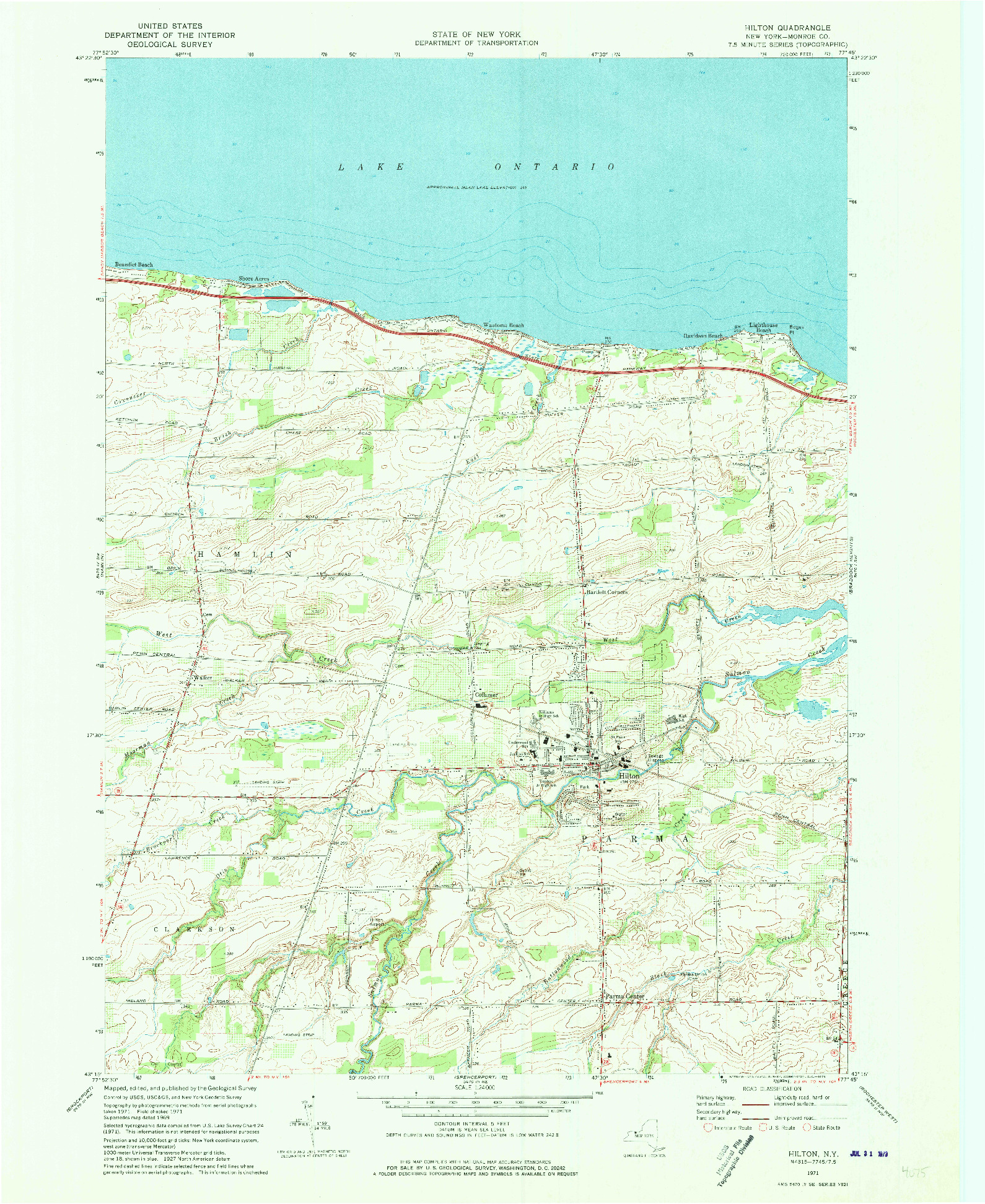 USGS 1:24000-SCALE QUADRANGLE FOR HILTON, NY 1971