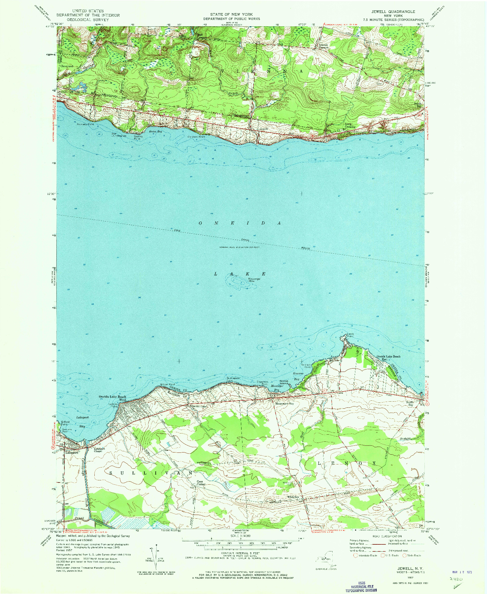 USGS 1:24000-SCALE QUADRANGLE FOR JEWELL, NY 1957