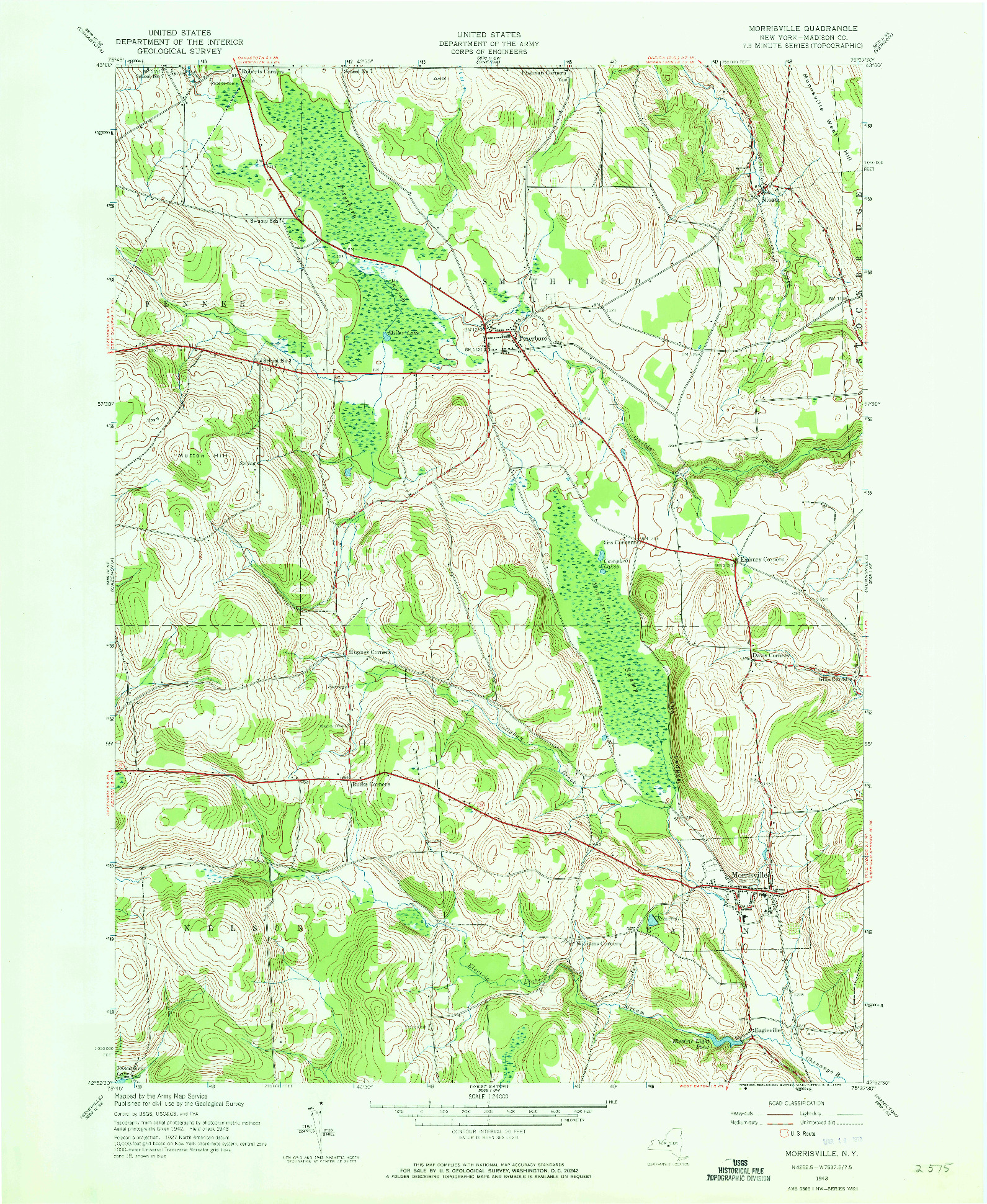USGS 1:24000-SCALE QUADRANGLE FOR MORRISVILLE, NY 1943