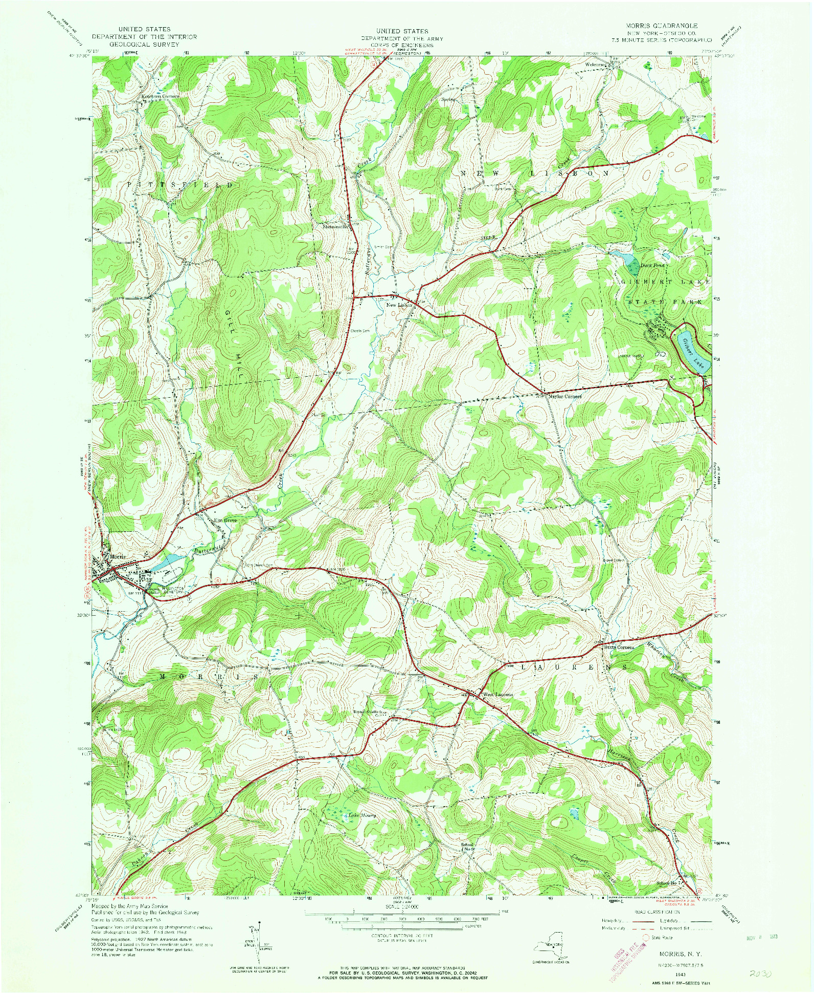 USGS 1:24000-SCALE QUADRANGLE FOR MORRIS, NY 1943