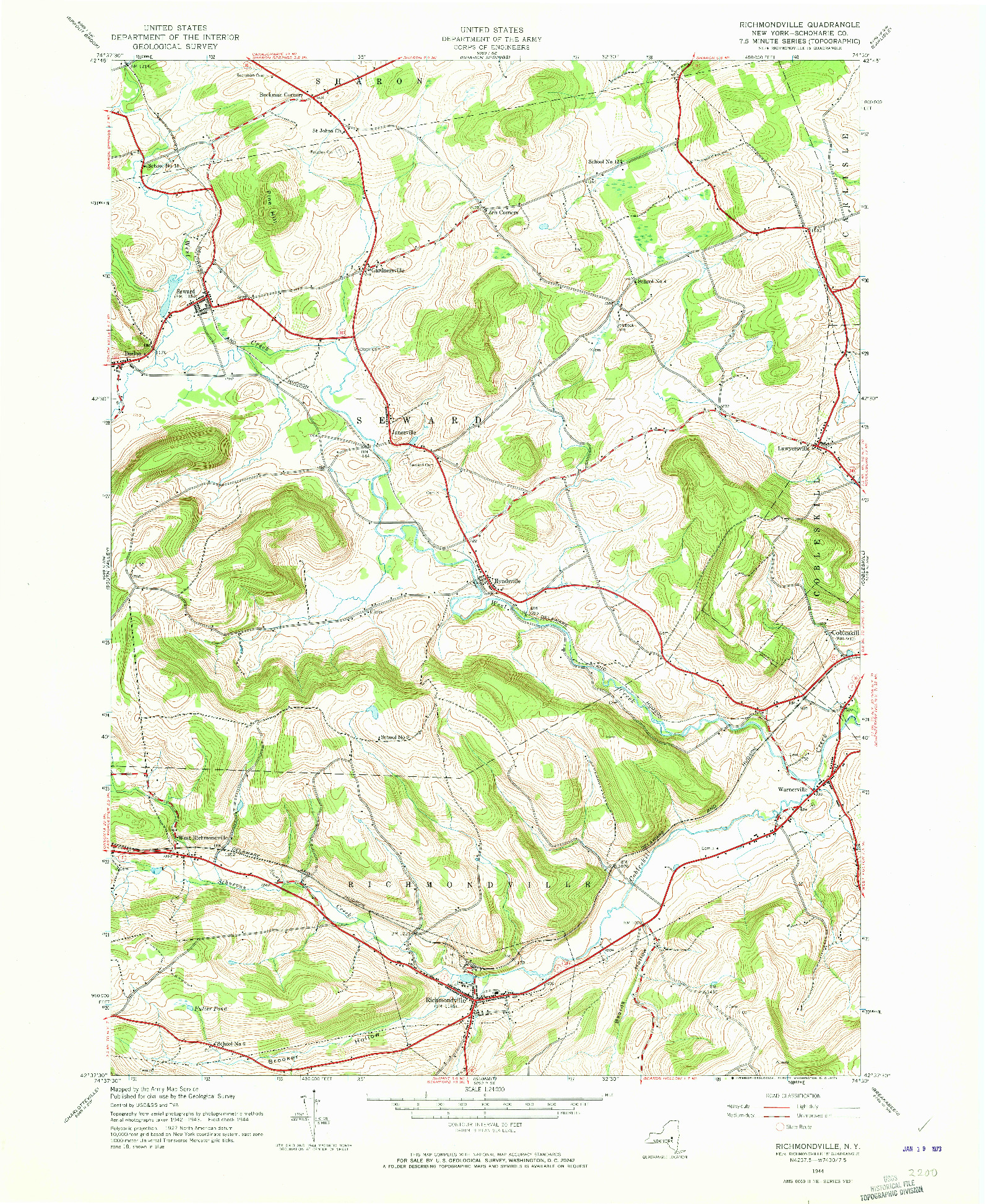 USGS 1:24000-SCALE QUADRANGLE FOR RICHMONDVILLE, NY 1944