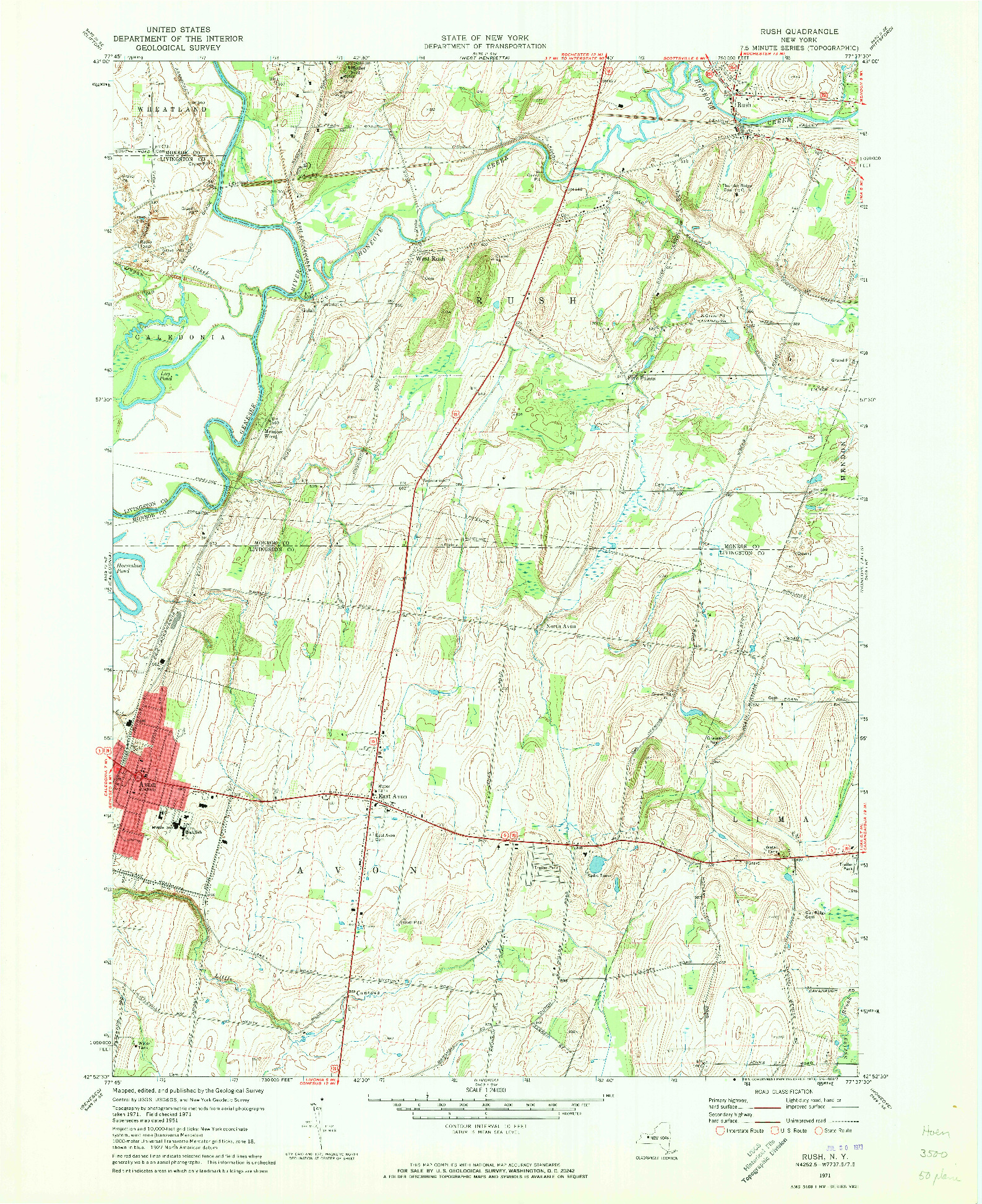 USGS 1:24000-SCALE QUADRANGLE FOR RUSH, NY 1971